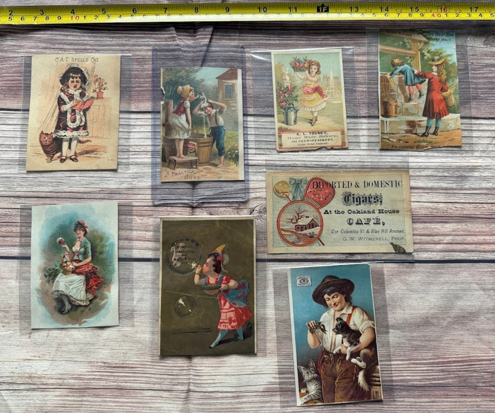 Lot of 8 Vintage Antique Advertising Prints Postcards Trade Cards Early 1900\'s
