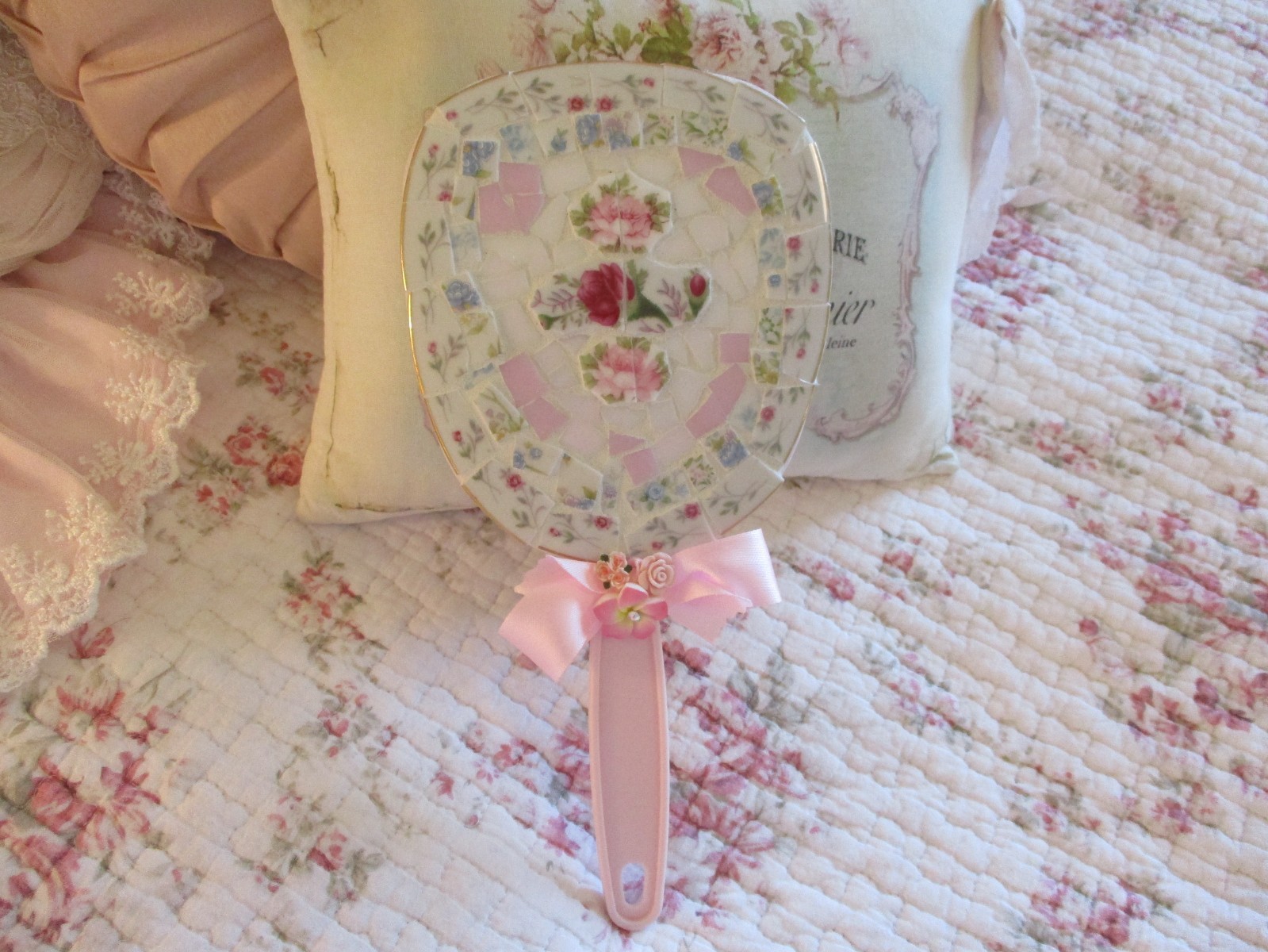 Shabby Chic Style Broken China Everyday Vanity Hand Mirror