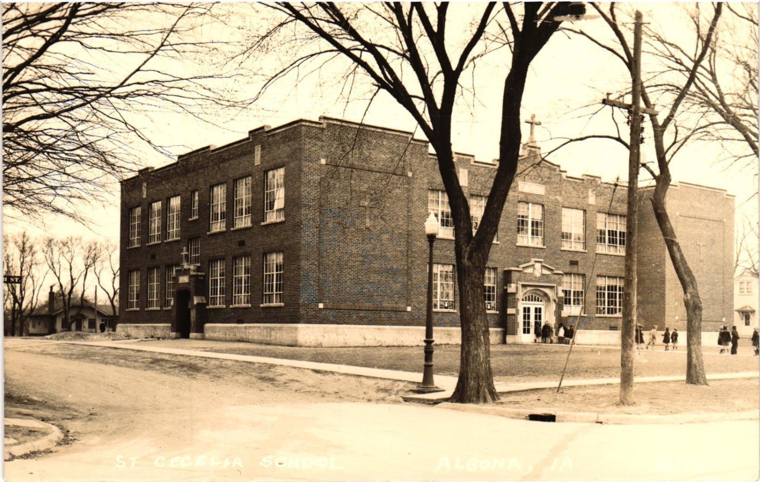 RPPC St. Cecilia School Algona, IA Real Photo Postcard Education Iowa