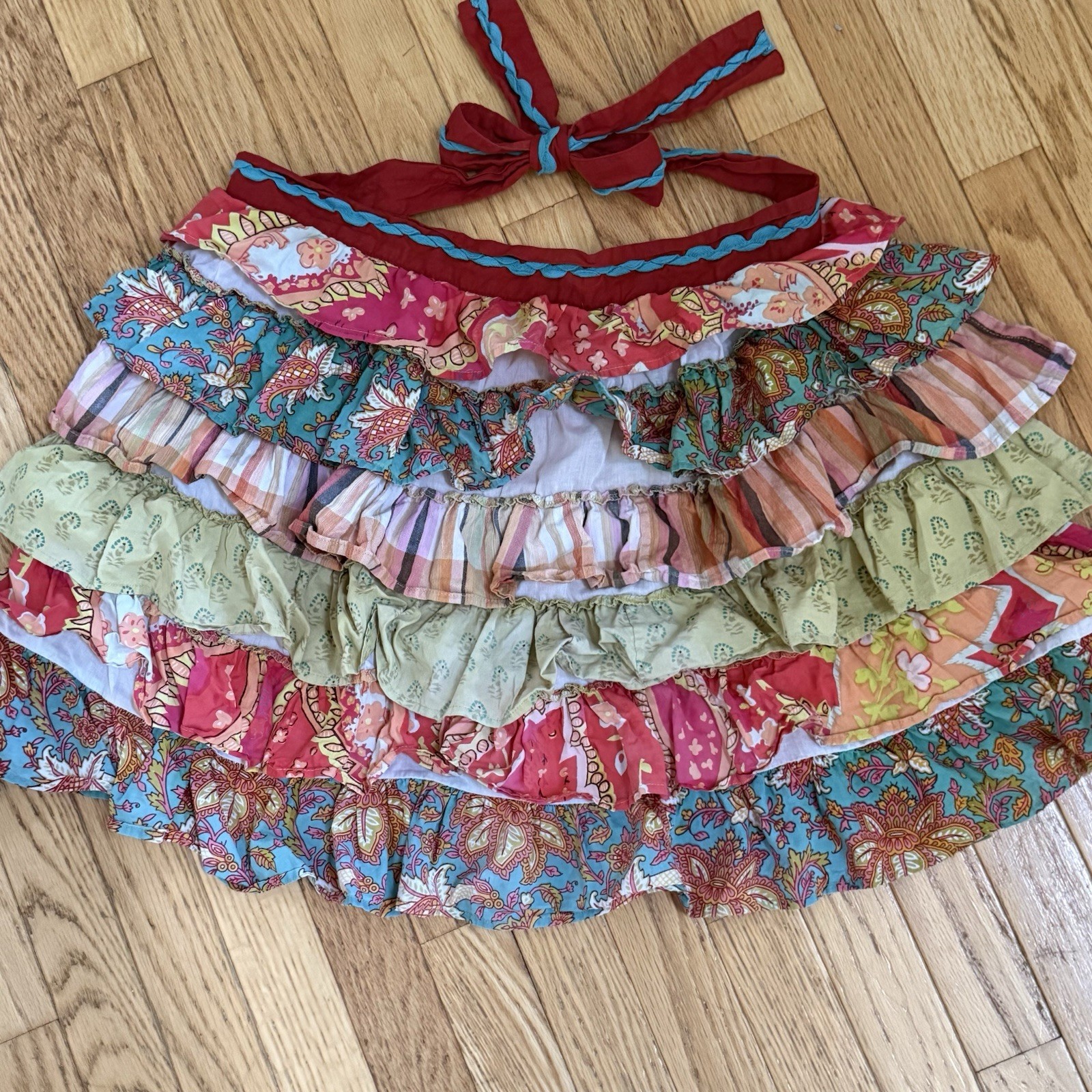 Vintage Ruffle Tier Half Apron Mixed Fabric Prints Boho Cottagecore Tie Back Vintage Ruffle Tier Half Apron Mixed Fabric Prints Boho Cottagecore Tie Back