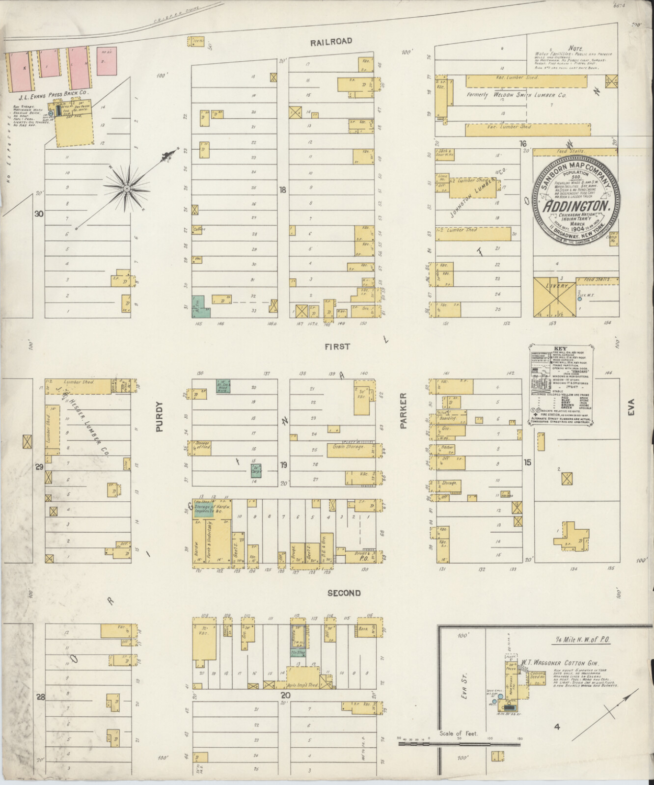 1904 Very Detailed COPY City Map Addington Oklahoma Perfect for researchers