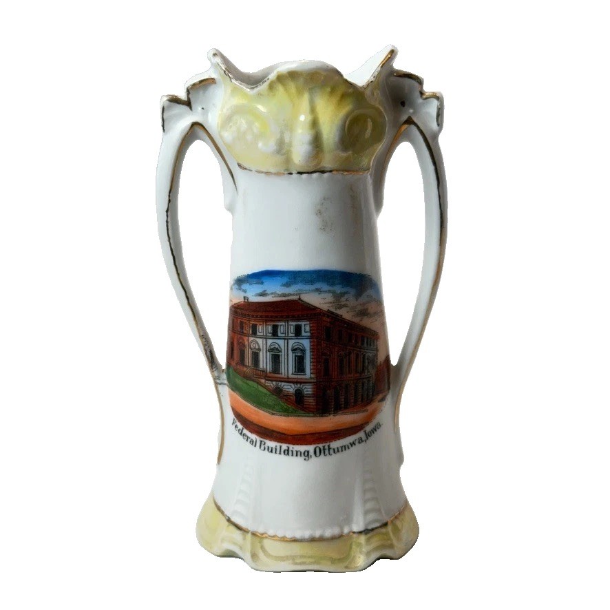 OTTUMWA IOWA Souvenir FEDERAL Porcelain Trinket CHINA ANTIQUE  PAINTED VASE