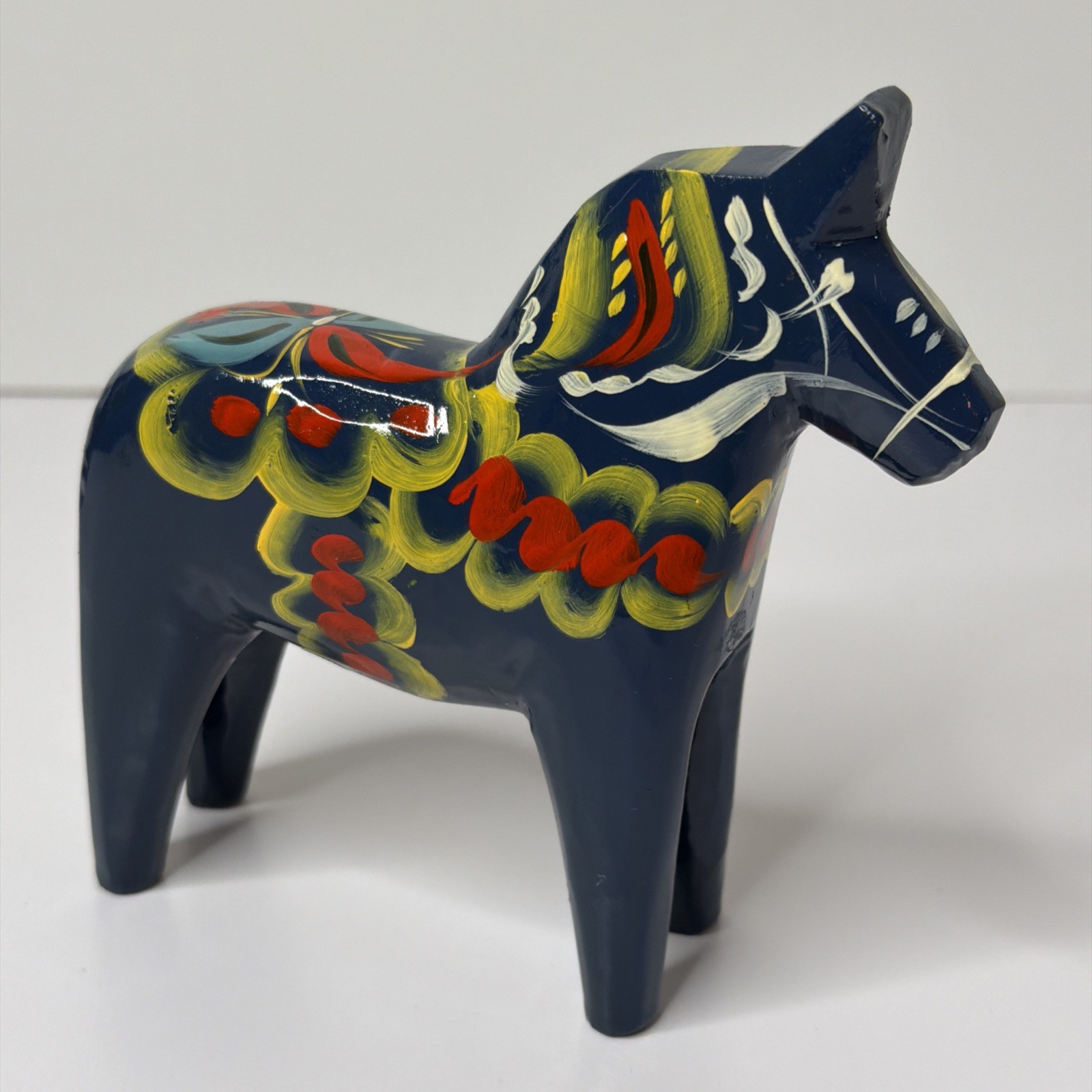 Vintage Swedish Dahla Blue Horse Folk Art Hand Painted Figurine Olsson Label