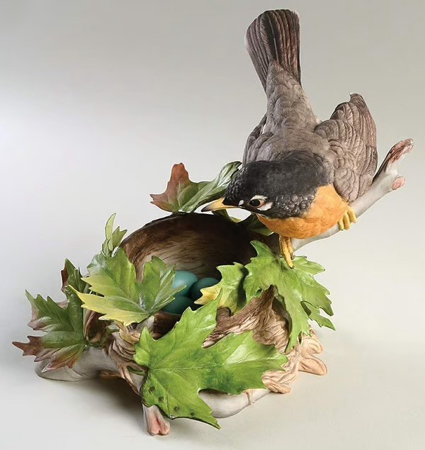 1977 EDWARD MARSHALL BOEHM PORCELAIN FIGURINE 400-65 ROBIN BIRD ON NEST 263/350