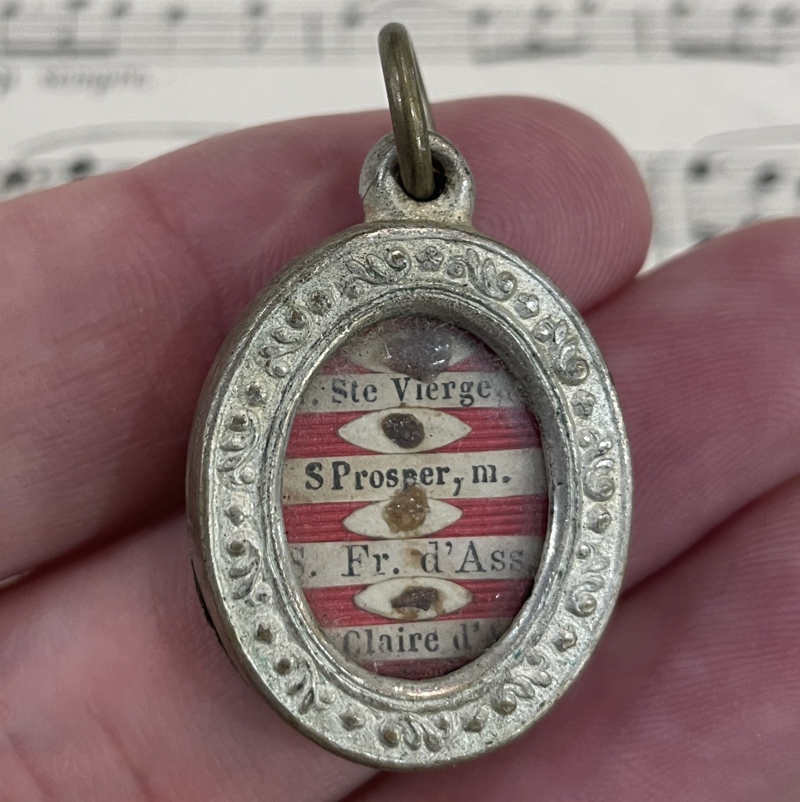 Rare Antique French Reliquary Virgin Mary Francis & Claire of Assisi Seal c1880