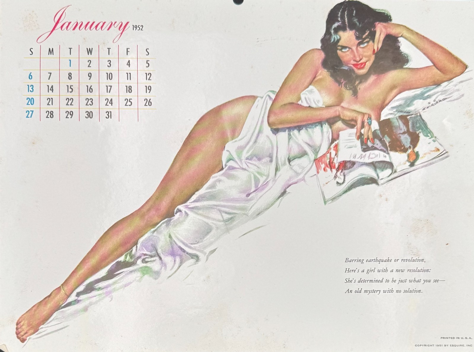 Ernest Chiriacka January 1952 Esquire Pin Up Calendar Original Vintage
