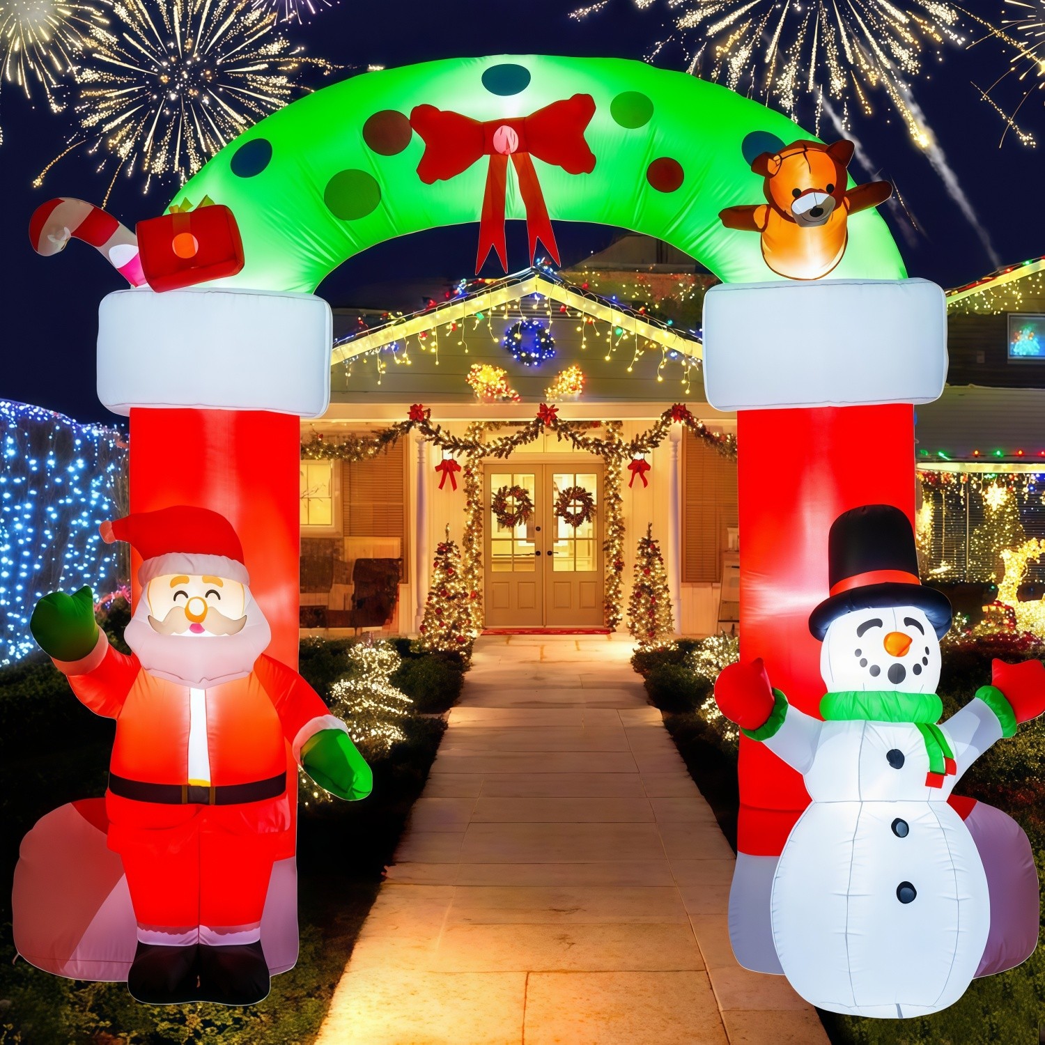 8.2ft Archway Inflatable Christmas Santa Claus & Snowman Decor LED Light Decor