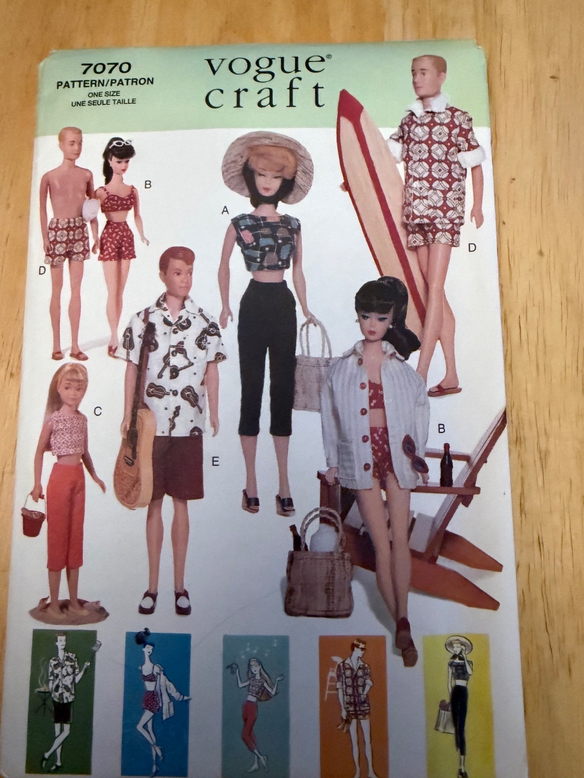 VTG Vogue Craft 7070 Beach Summer Pattern Swimwear Ken Skipper Barbie Doll 