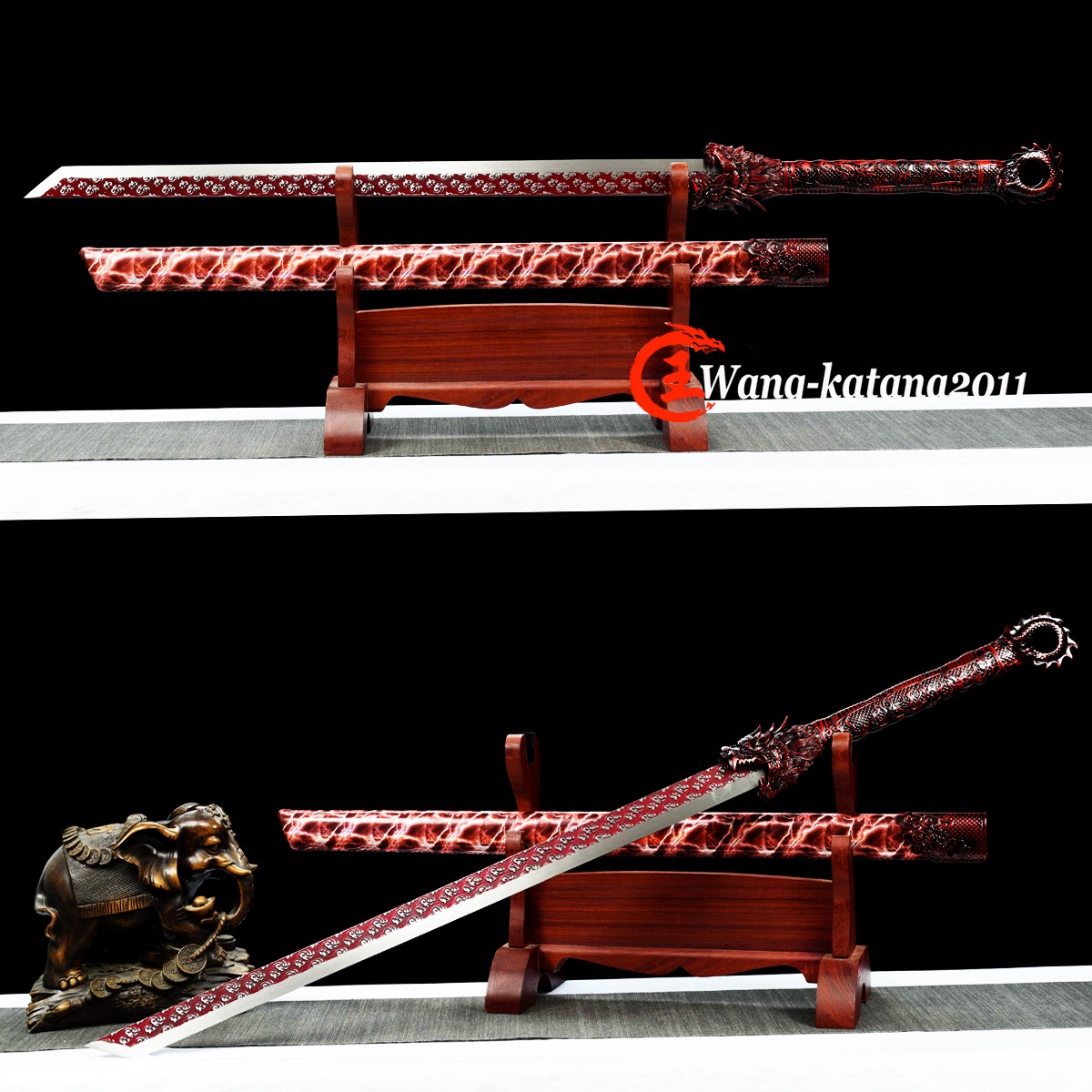 44'' Red Dragon Broadsword 1095 Carbon Steel Functional Sword Chinese Tang Dao