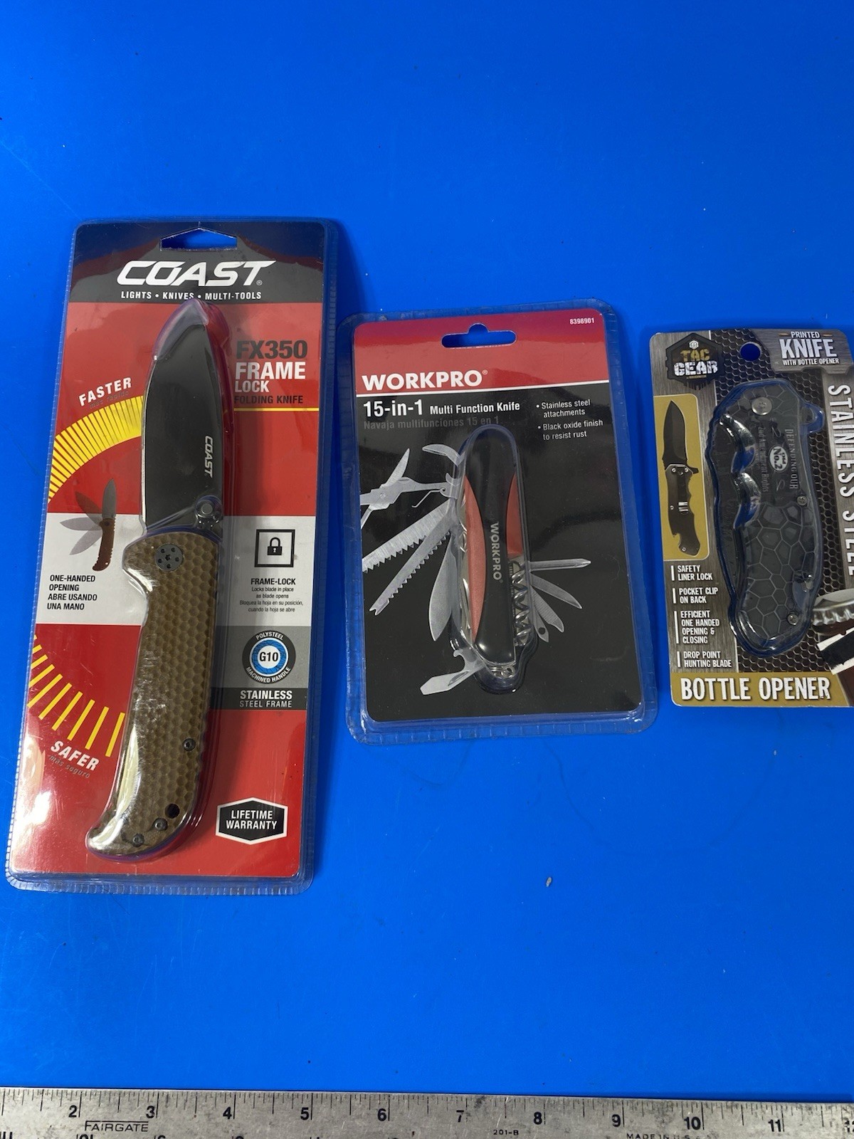 3pc New Folding Knife Lot Coast FX350 WorkPro 15-in-1 Tac Gear Bottle Opener