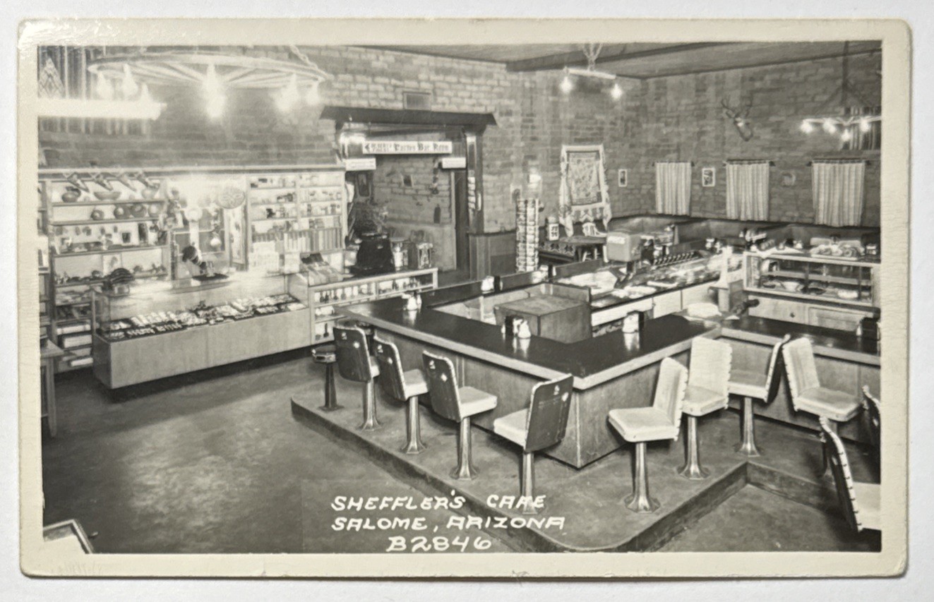 Sheffler\'s Cafe interior Salome AZ Arizona Frashers Foto Card Vintage Postcard