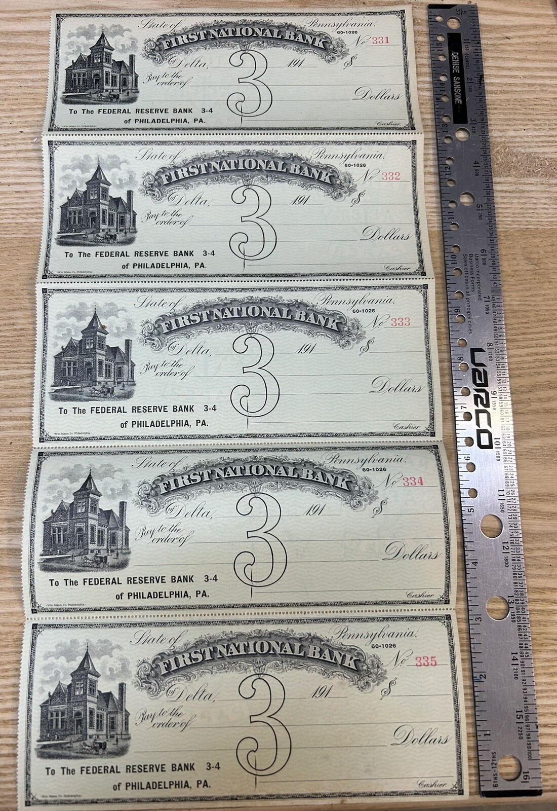 Antique 1910s The First National Bank Blank Checks Delta PA Antique 1910s The First National Bank Blank Checks Delta PA