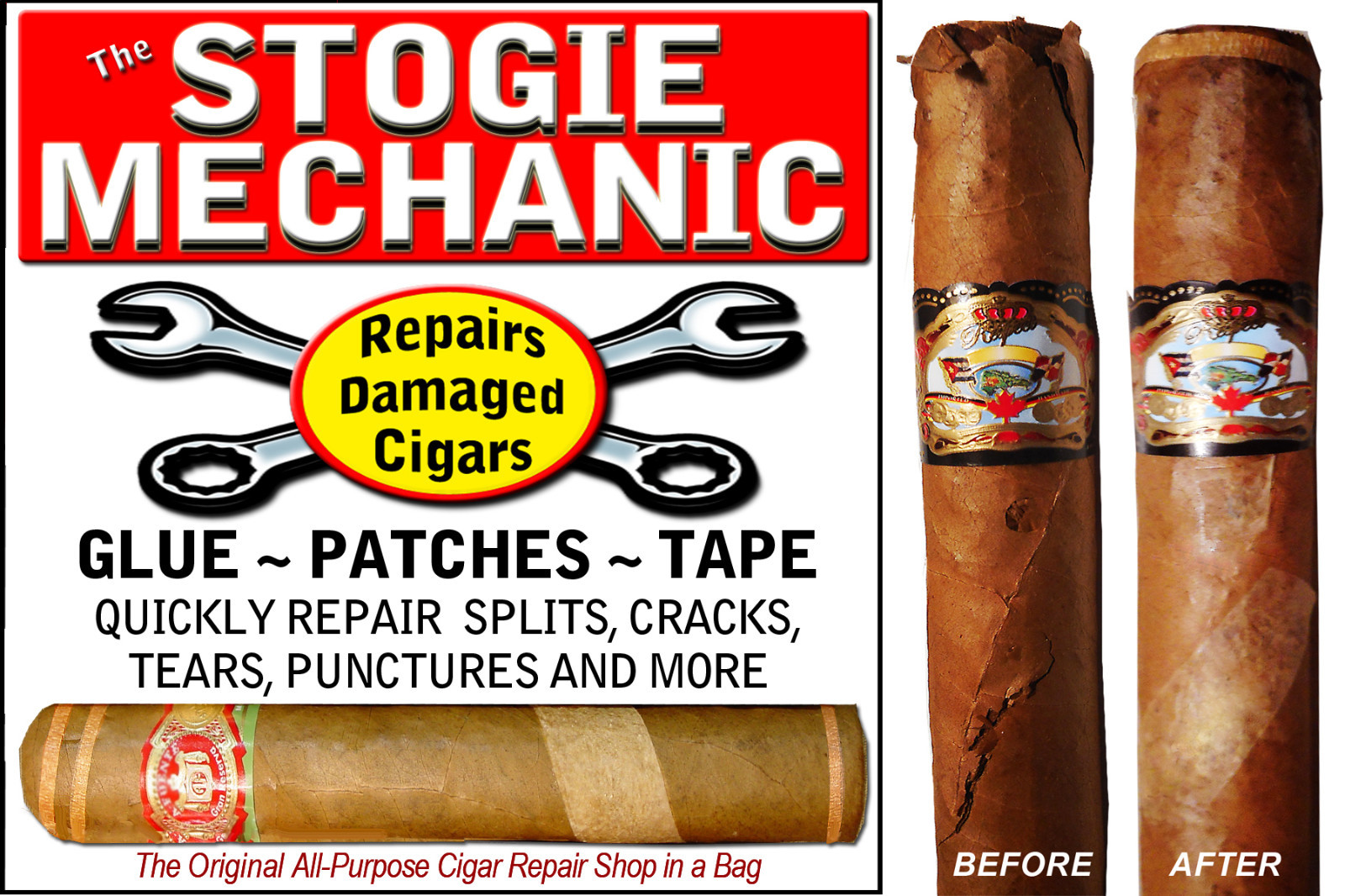 STOGIE MECHANIC MENDS CIGARS  Glue Tape Patches - Fix / Repair Damaged Cigars