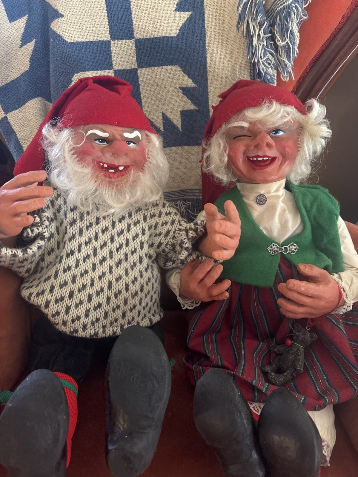 Vintage Rubber Arne Hasle Askim Norwegian Christmas Gnomes Elves Pair Doll 20”