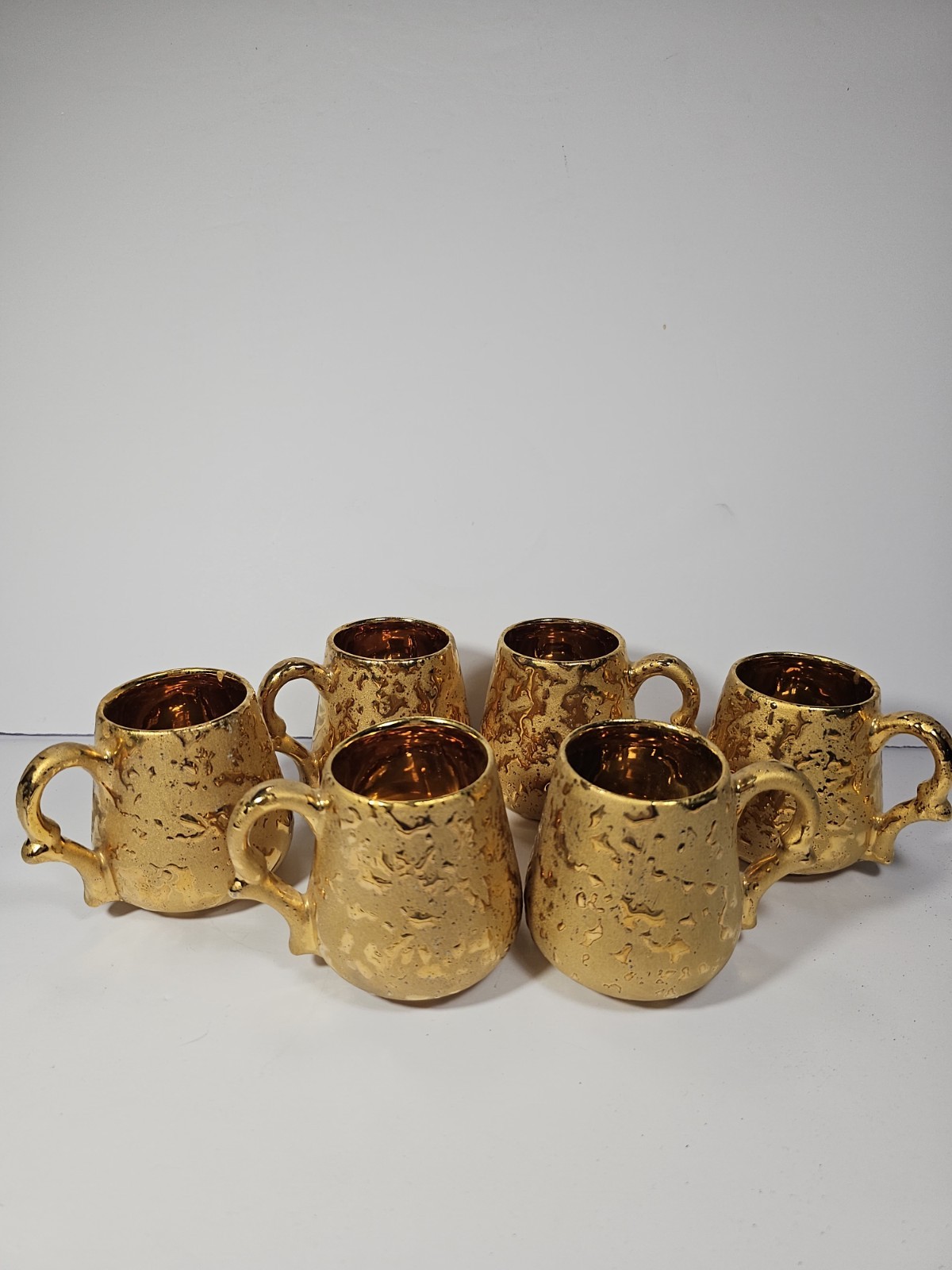 VTG 1960s Dixon Art Studios 22kt Weeping Gold Cup Set Of 6