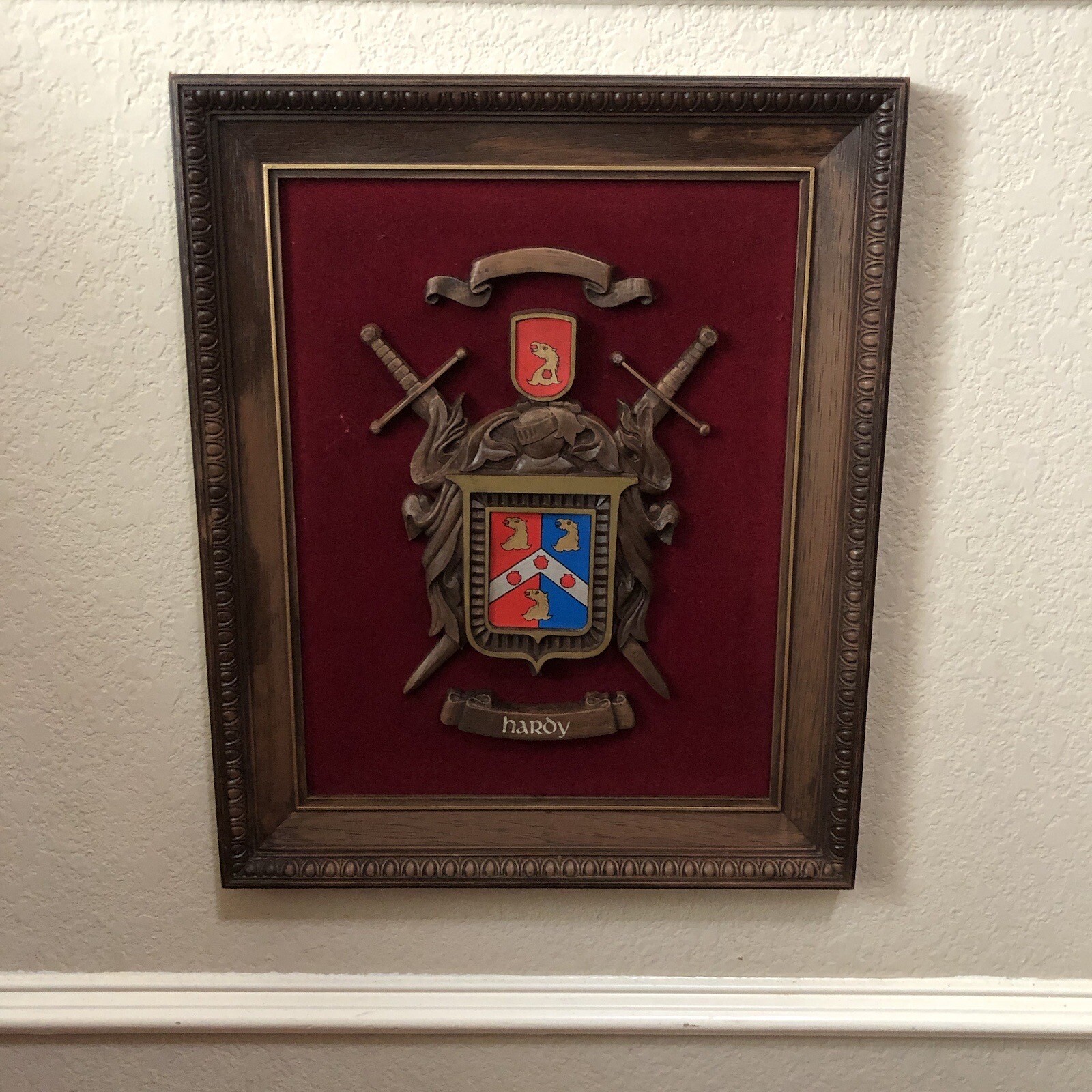 Vintage Halbert’s Coat Of Arms Royal Crest Shield Sword Wall Decor “HARDY”