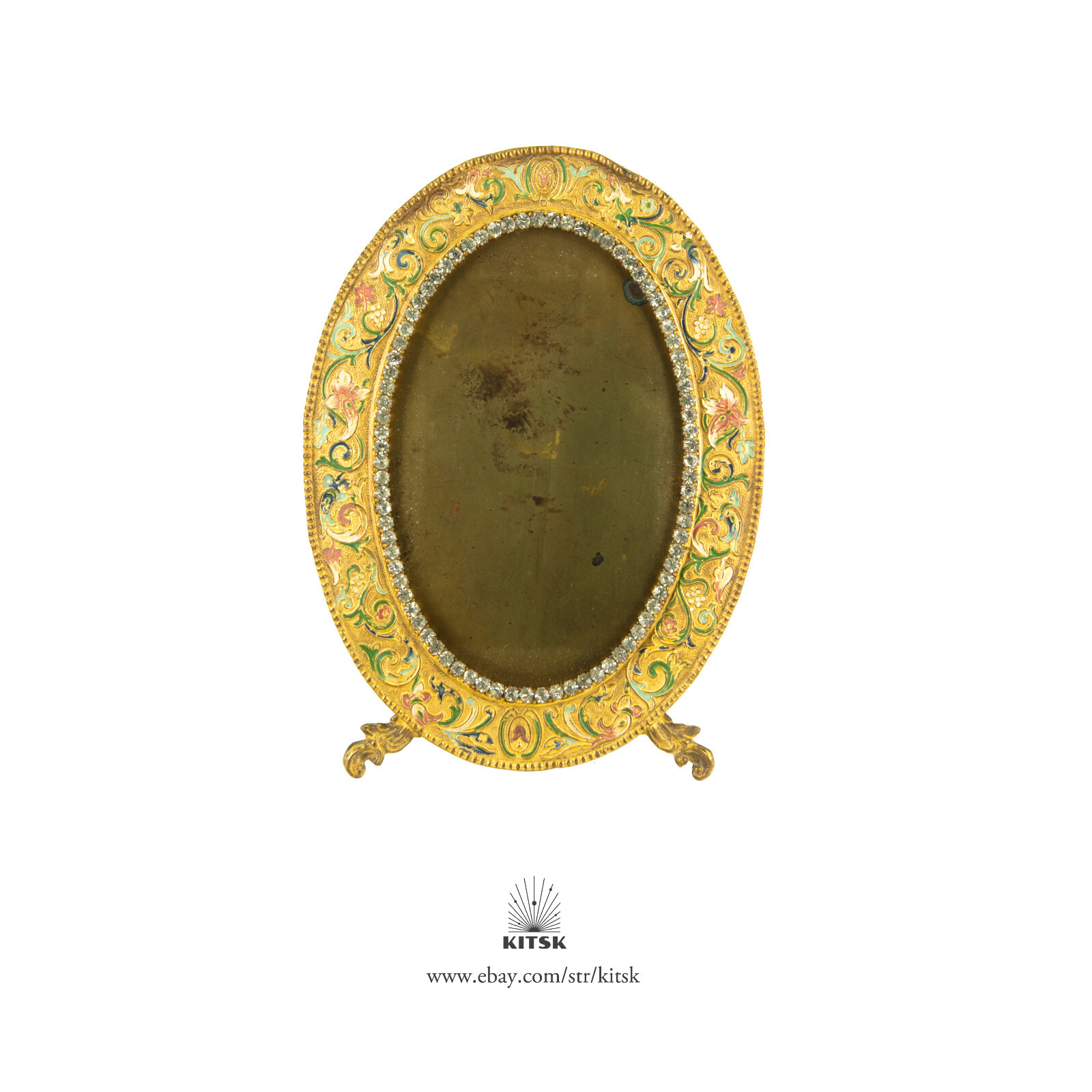 Antique Art Nouveau French Gilt Enamel Jeweled Picture Frame