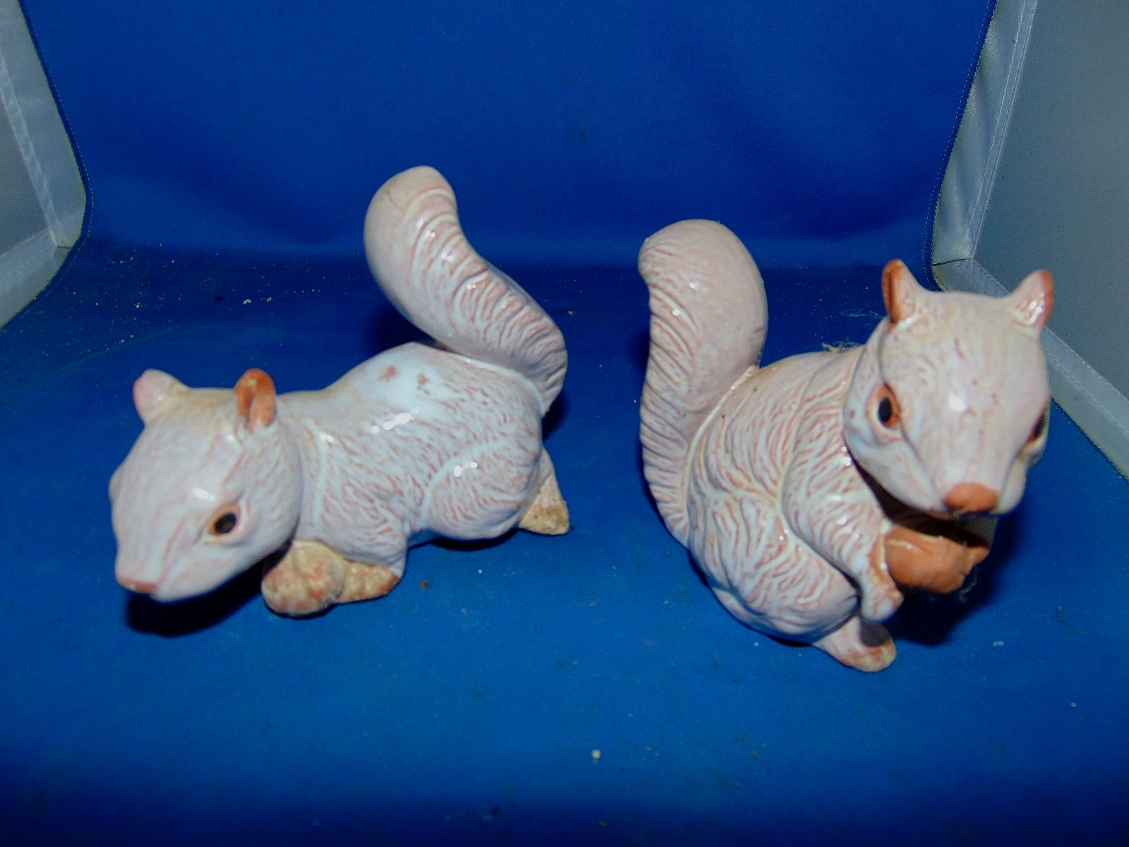 2 Vintage Antique Baked Ceramic Hand Made Squirrel Figurines 2 Vintage Antique Baked Ceramic Hand Made Squirrel Figurines