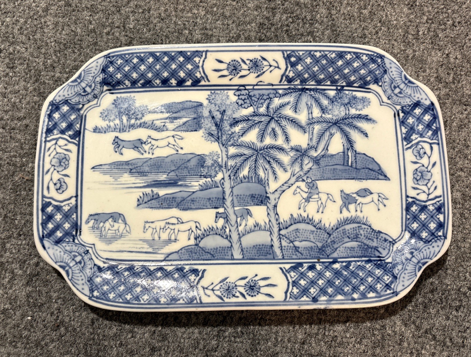 Vintage Bombay Company Blue And White Tray Chinoiserie Scene 11  1/4 X 7 1/4