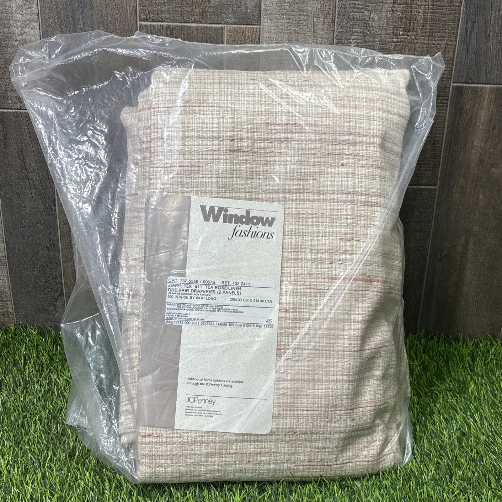 Vintage JCPenney Window Fashions Drapes Tea Rose Linen 100x84 NOS Pair