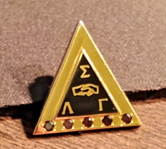 Vintage sigma Lambda Gamma Triangle Gold Tone Sorority Pin Stamped RARE MINT