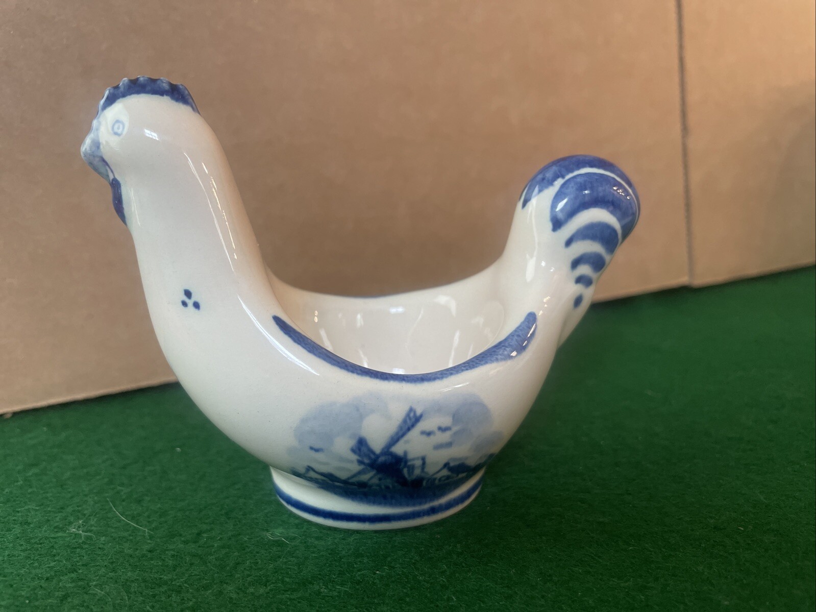 Delft Holland Blue Chicken Rooster Egg Cup With Windmill Holland