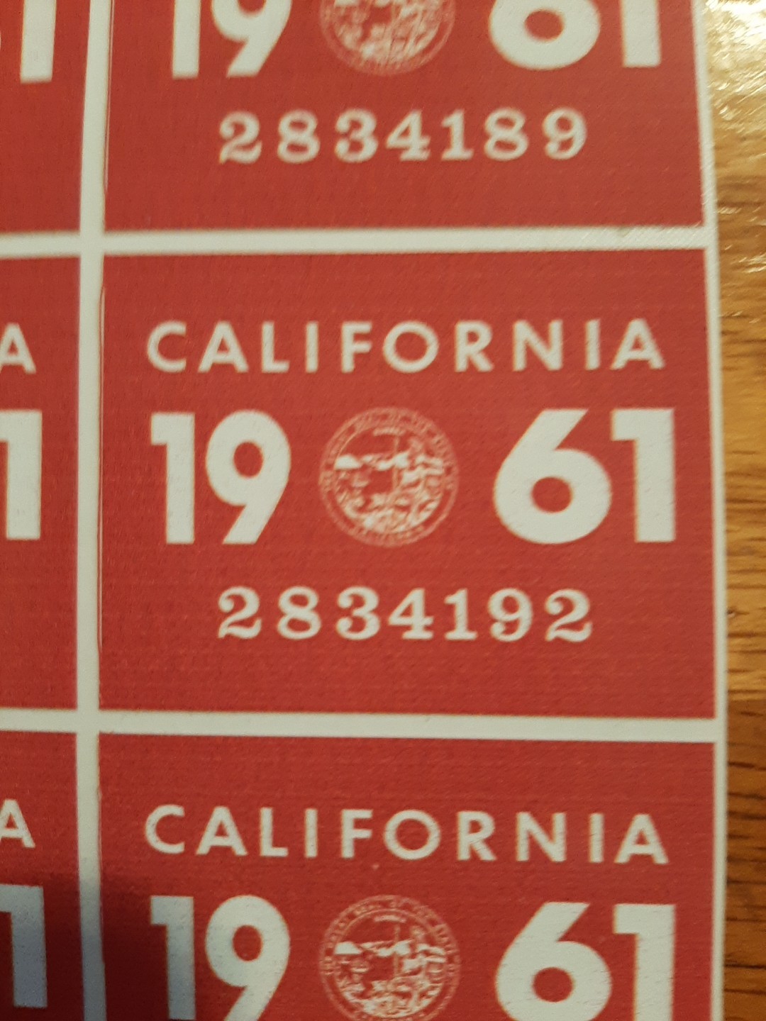 1961 California license plate registration YOM sticker. DMV. Car, truck