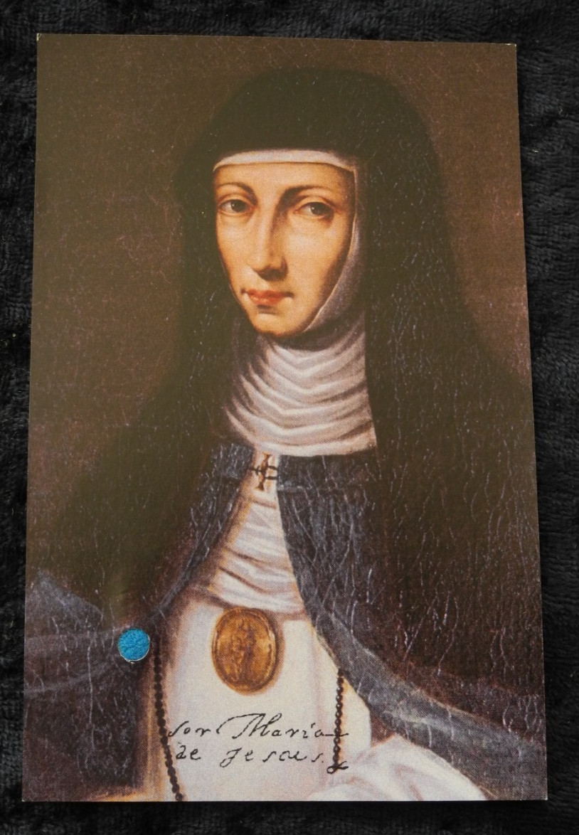 OLD ANTIQUE RELIC PRAYER CARD WITH IMAGE St. Venerable Mary of Ágreda (10)