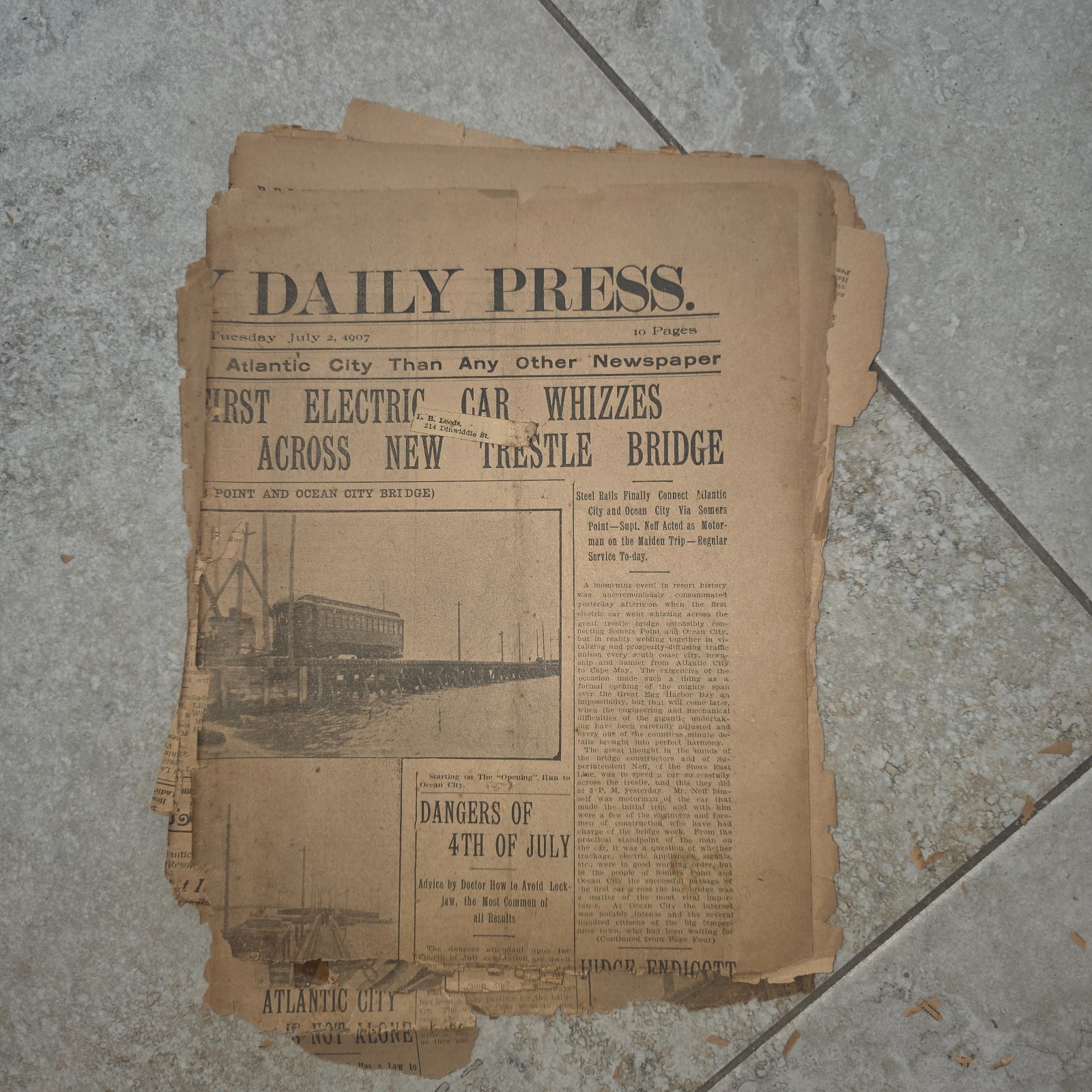 Historic Newspaper Atlantic City Daily Press - \