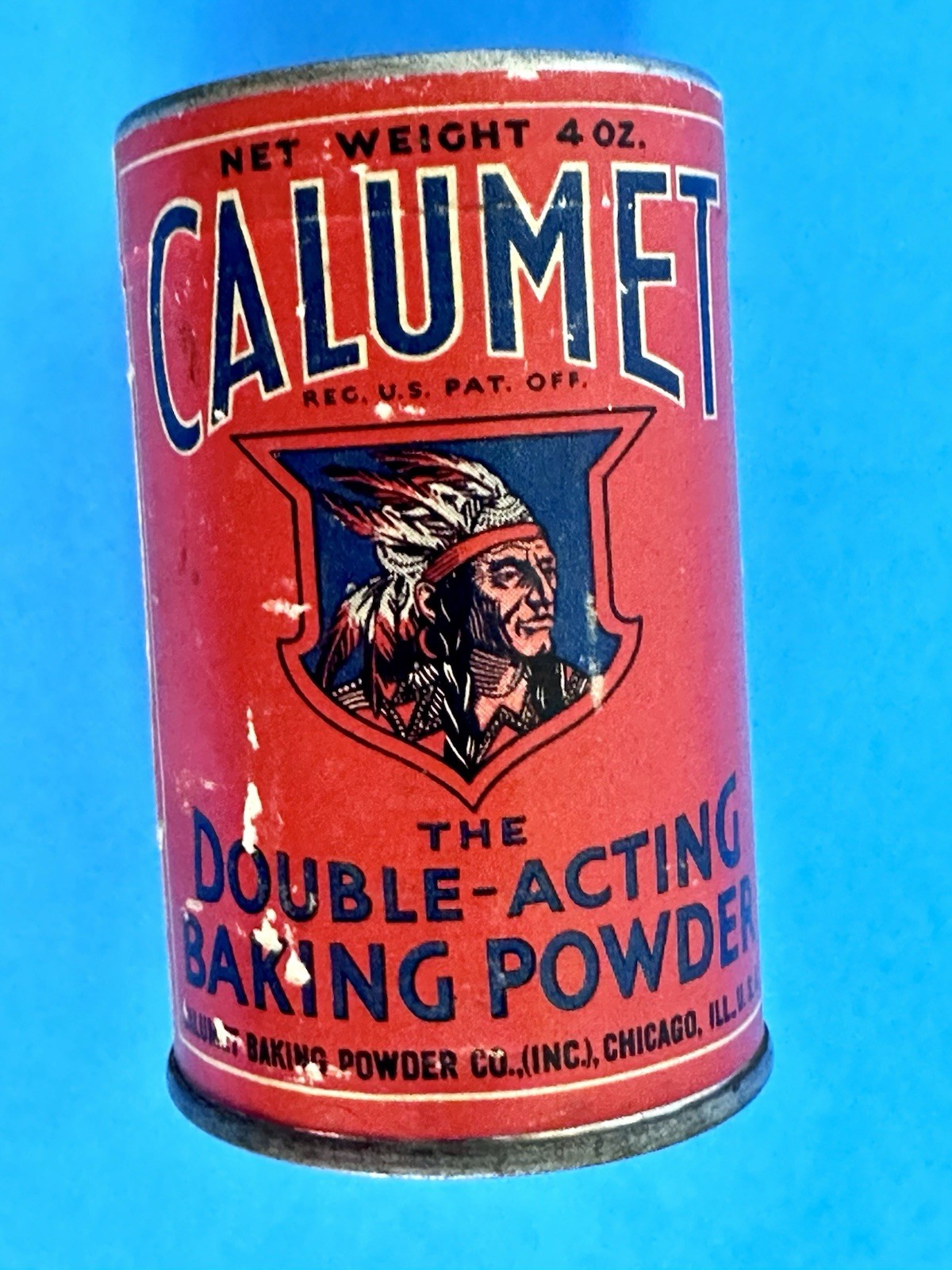 Vintage 1920s Calumet Baking Powder Tin 4oz Original Unopened Red Paper Label Vintage 1920s Calumet Baking Powder Tin 4oz Original Unopened Red Paper Label