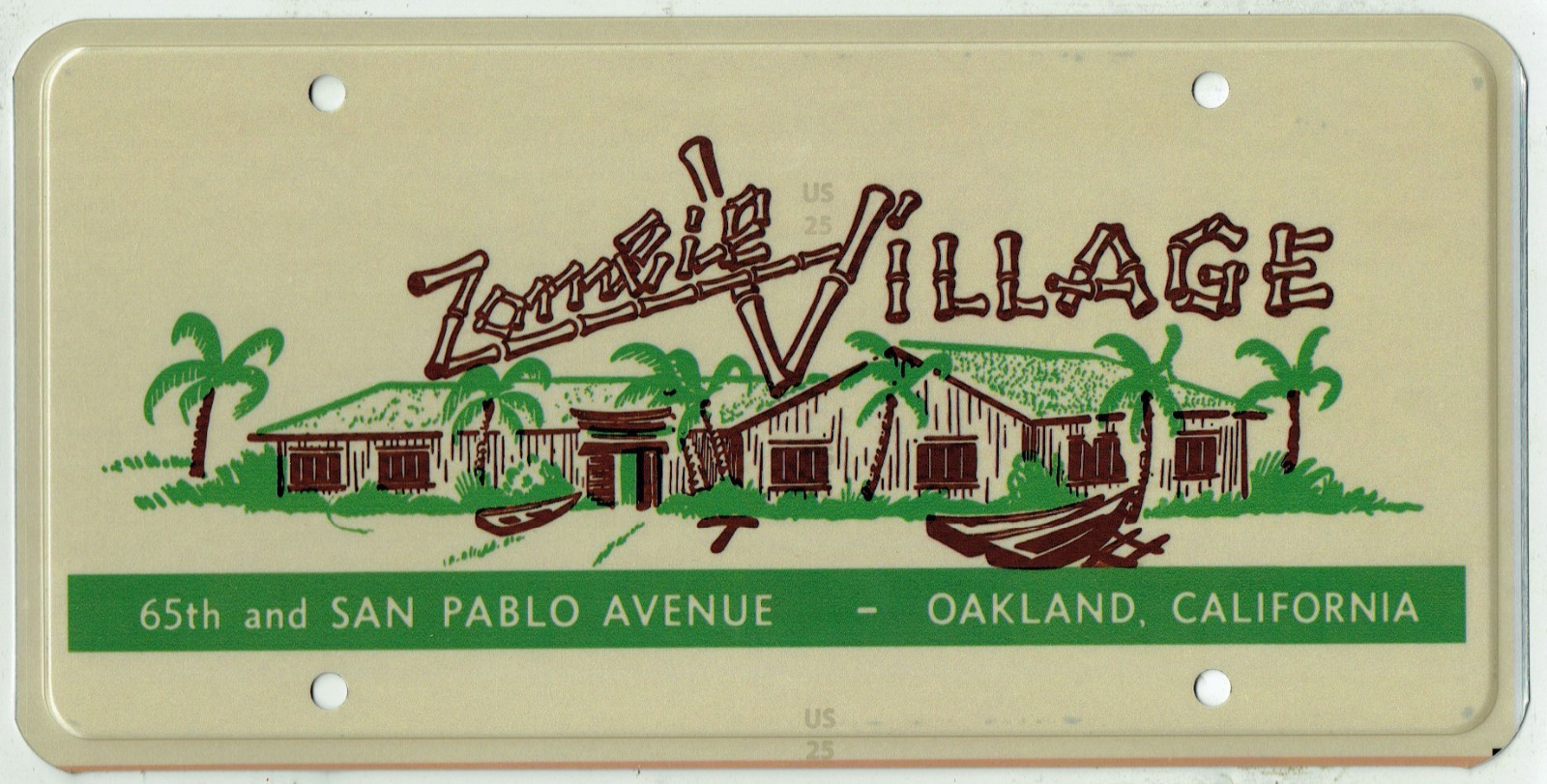 RARE Zombie Village Oakland California Vintage Hawaii Tiki Bar License Plate