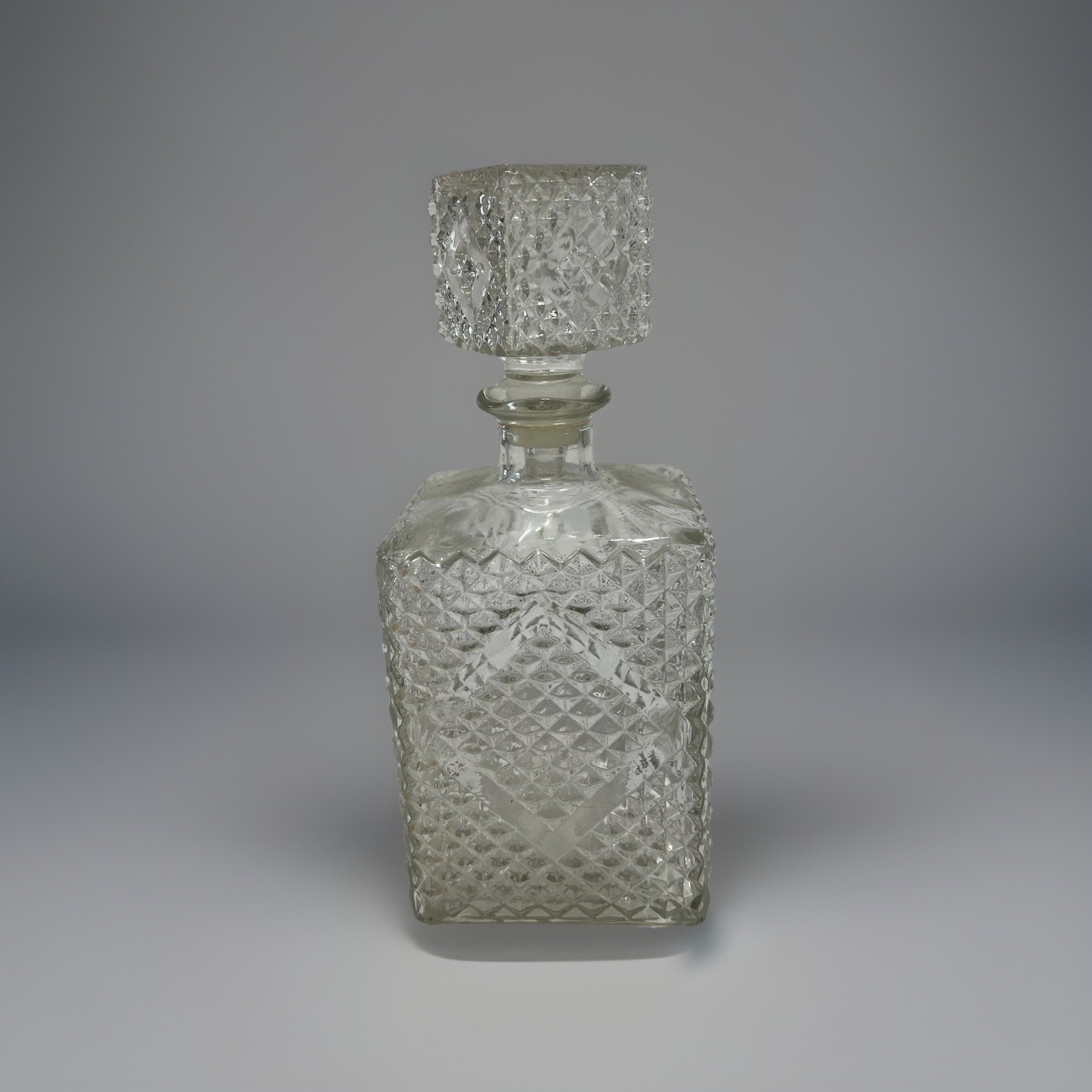 Diamond Pattern Glass Whisky Decanter, 1960s JW Whisky