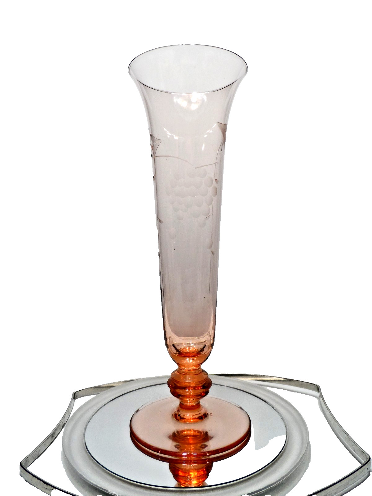 H C Fry Elegant Depression Era Glass Pink Bud Vase w/ Beehive Stem Ex. Cond.