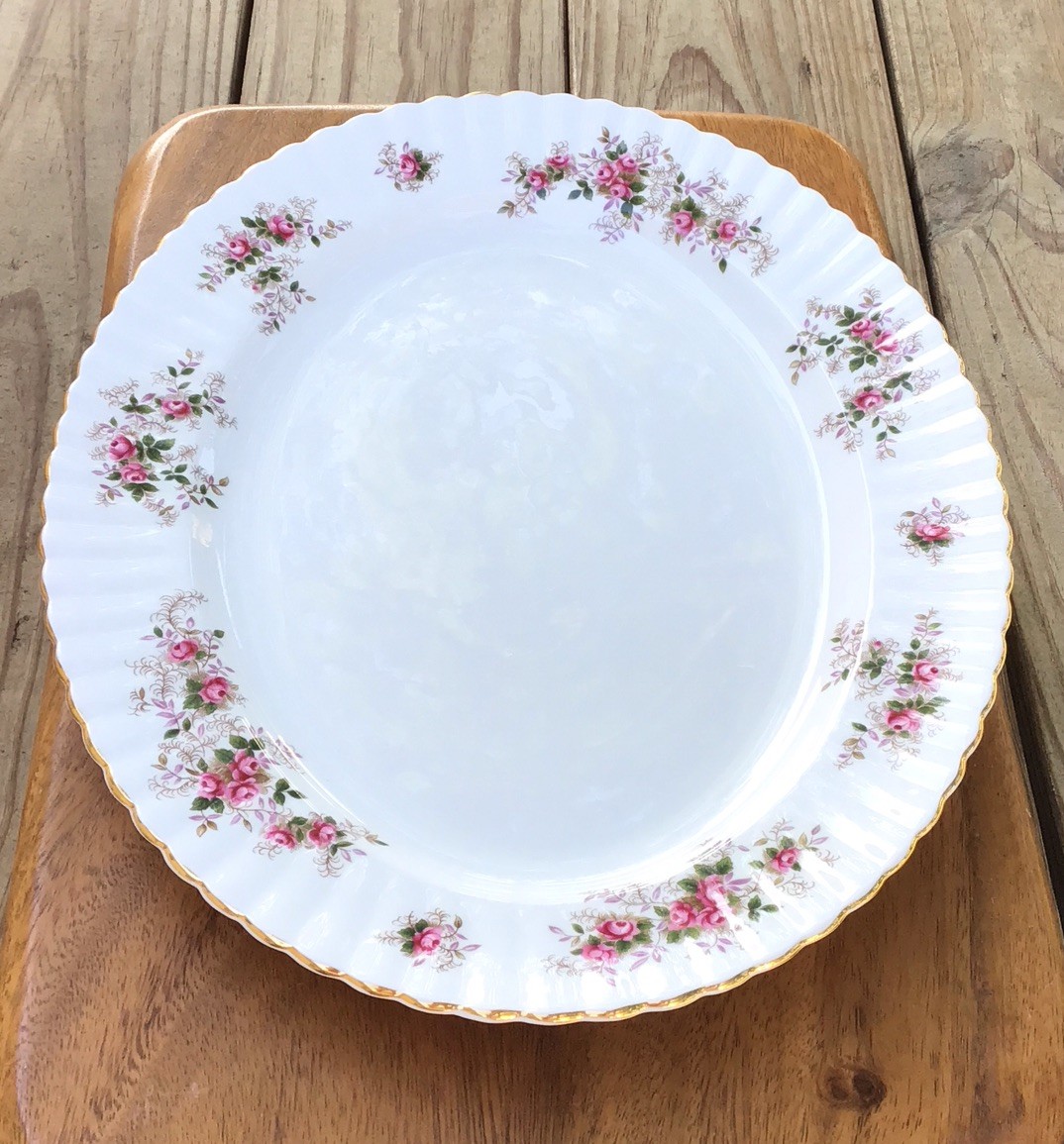 Vintage ROYAL ALBERT Bone China LAVENDER  ROSE Oval Serving Tray Platter 15”
