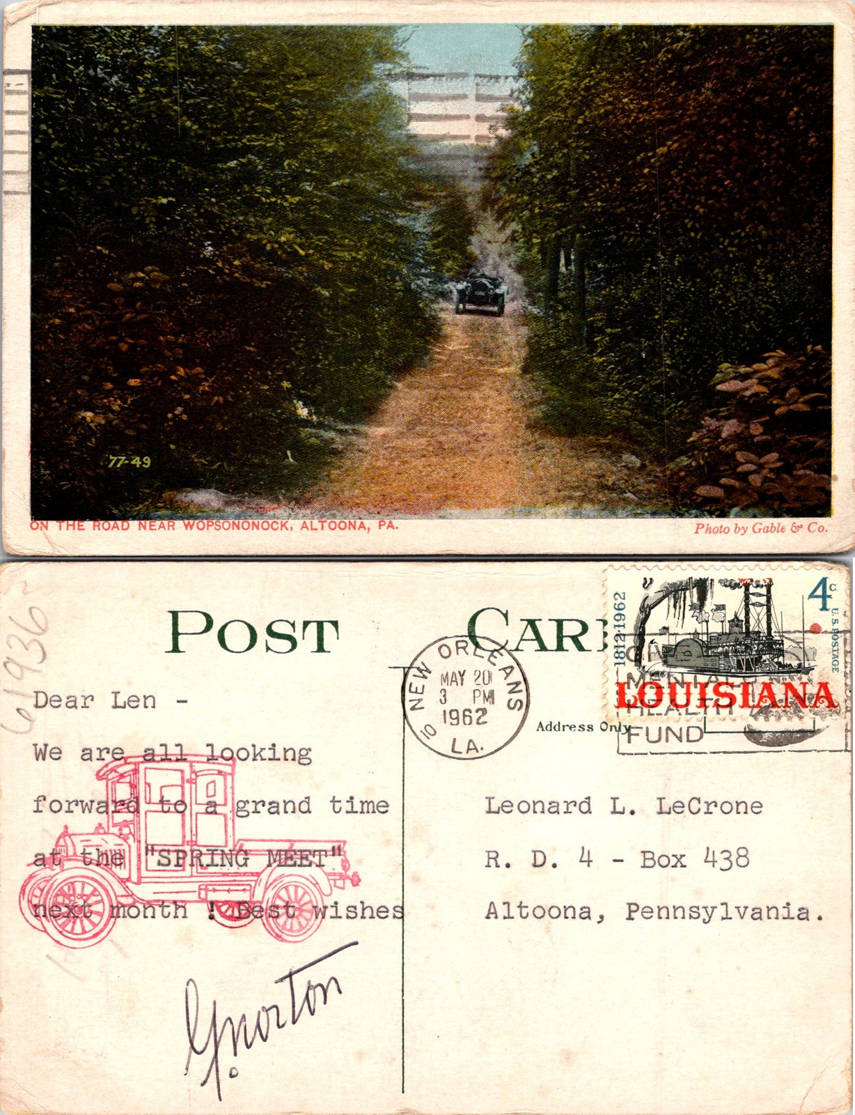 Altoona PA On Road Near Wopsononock Postcard 61936