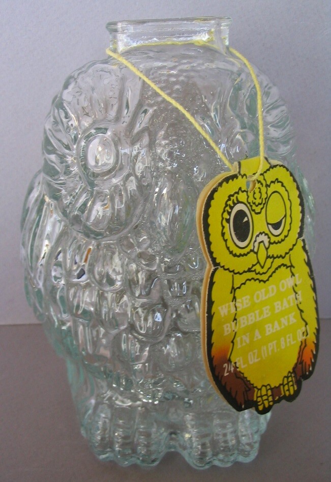 WISE OLD OWL CLEAR GLASS BANK W/ **RARE** ORIGINAL HANGTAG ANSEHL CO ST LOUIS MO