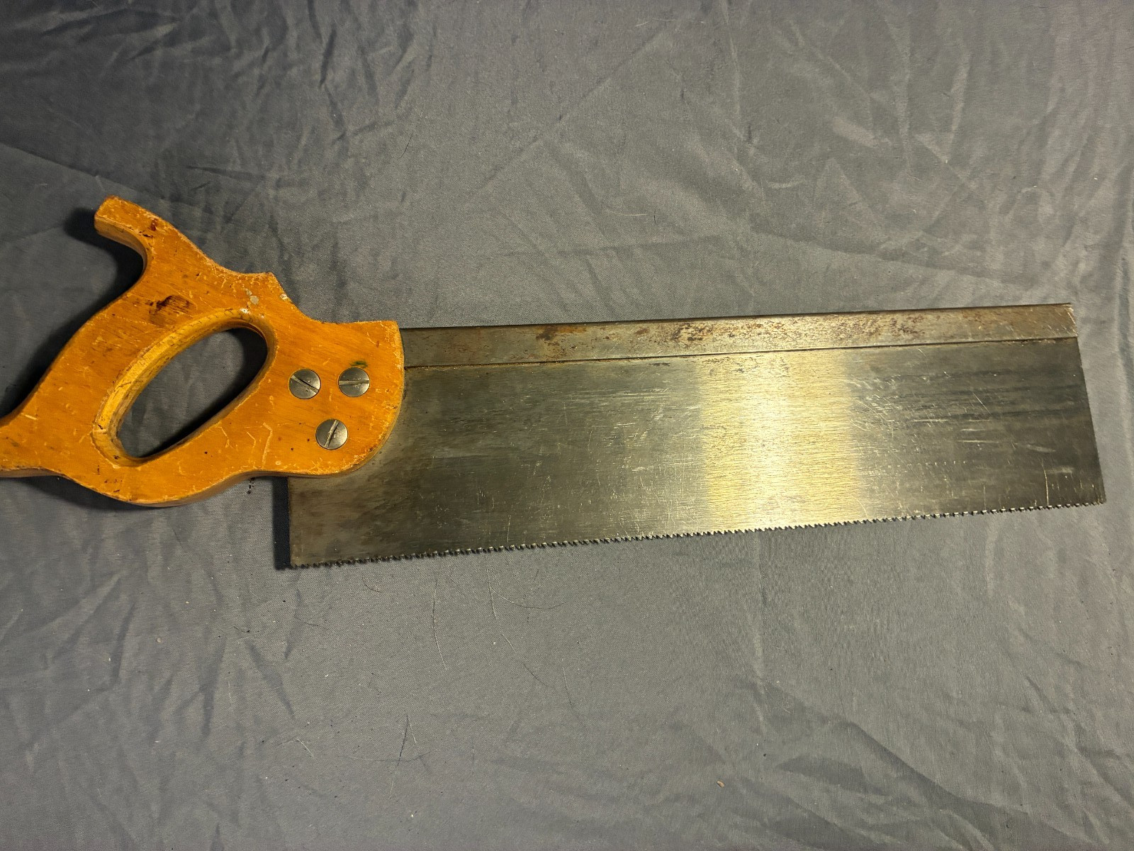 Vintage Miter Backsaw Tenon Hand Saw Steel Spine Wooden Handle Unbranded