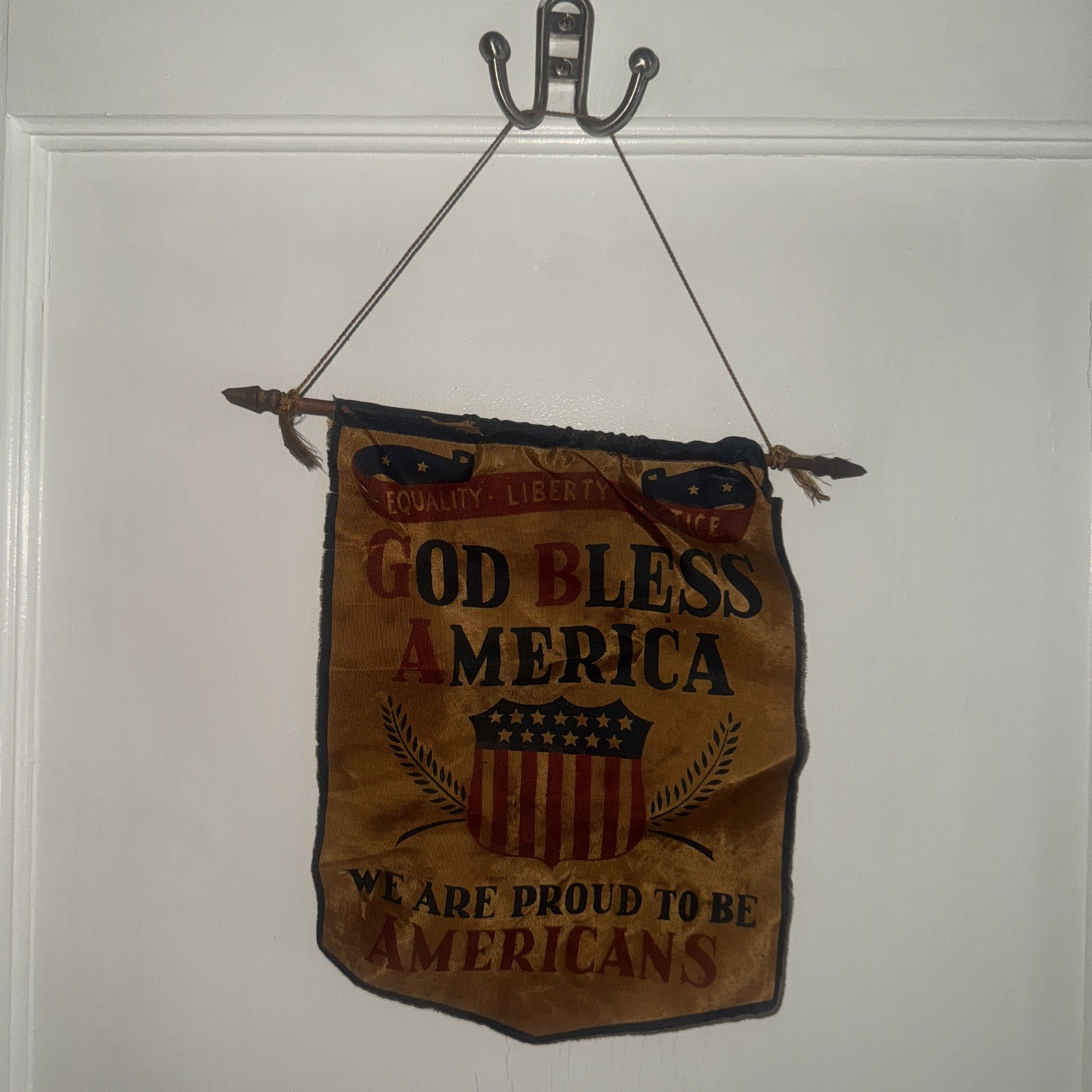 God Bless America Banner Flag with Shield WW1 VTG RARE ANTIQUE FAST SHIPPING God Bless America Banner Flag with Shield WW1 VTG RARE ANTIQUE FAST SHIPPING