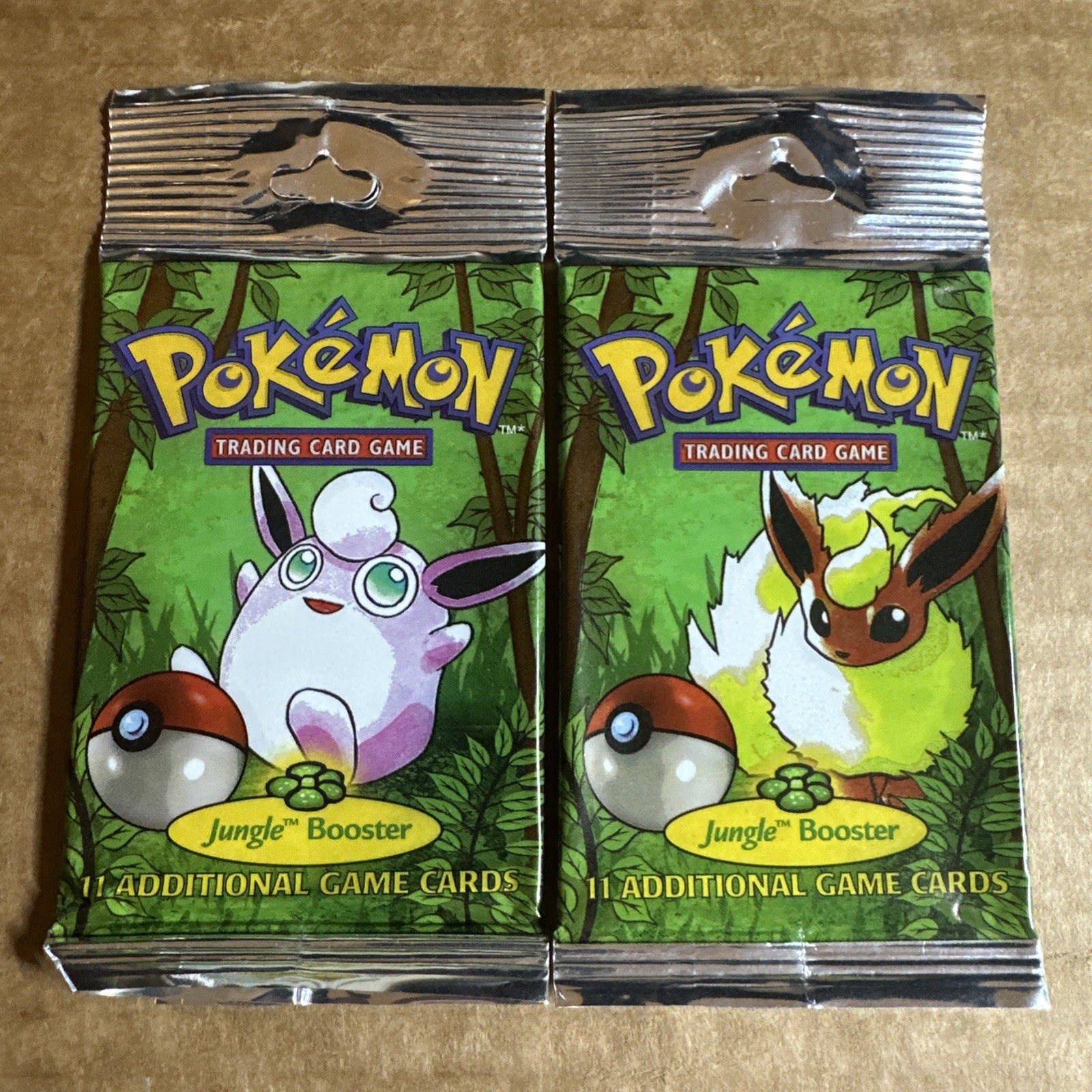 2x Pokemon Jungle - 1st Edition - EMPTY Booster Pack Wrappers Opened NO CARDS