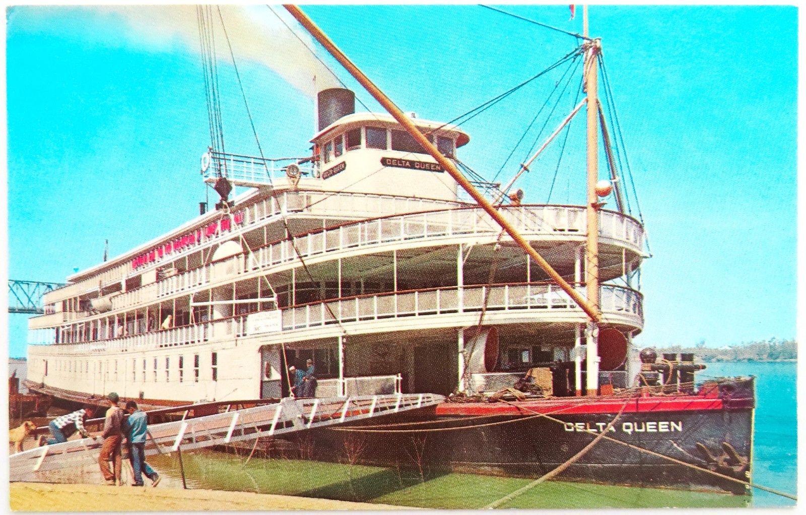 Delta Queen Mississippi River Postcard Vintage Chrome Steamer Boat Travel People