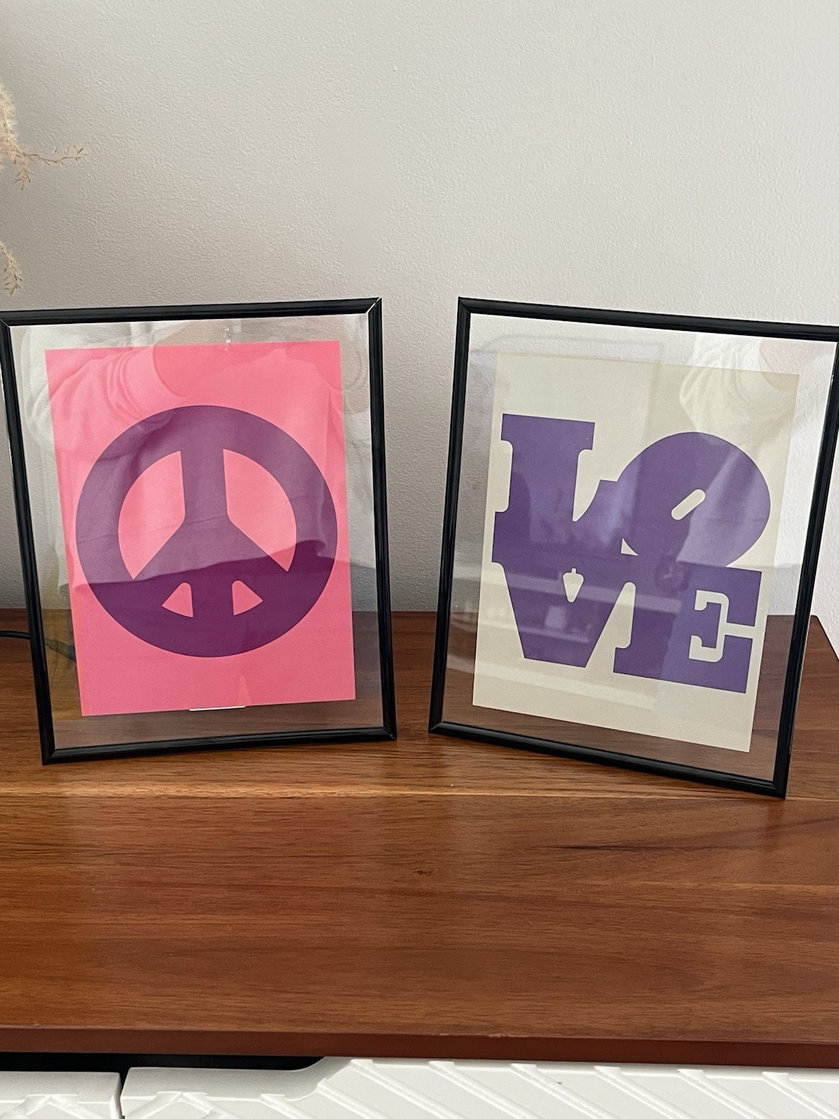 VTG 1970 Pop Art Stationary KaKaMaMie Co Framed Love Peace Sign Prints Set Of 2