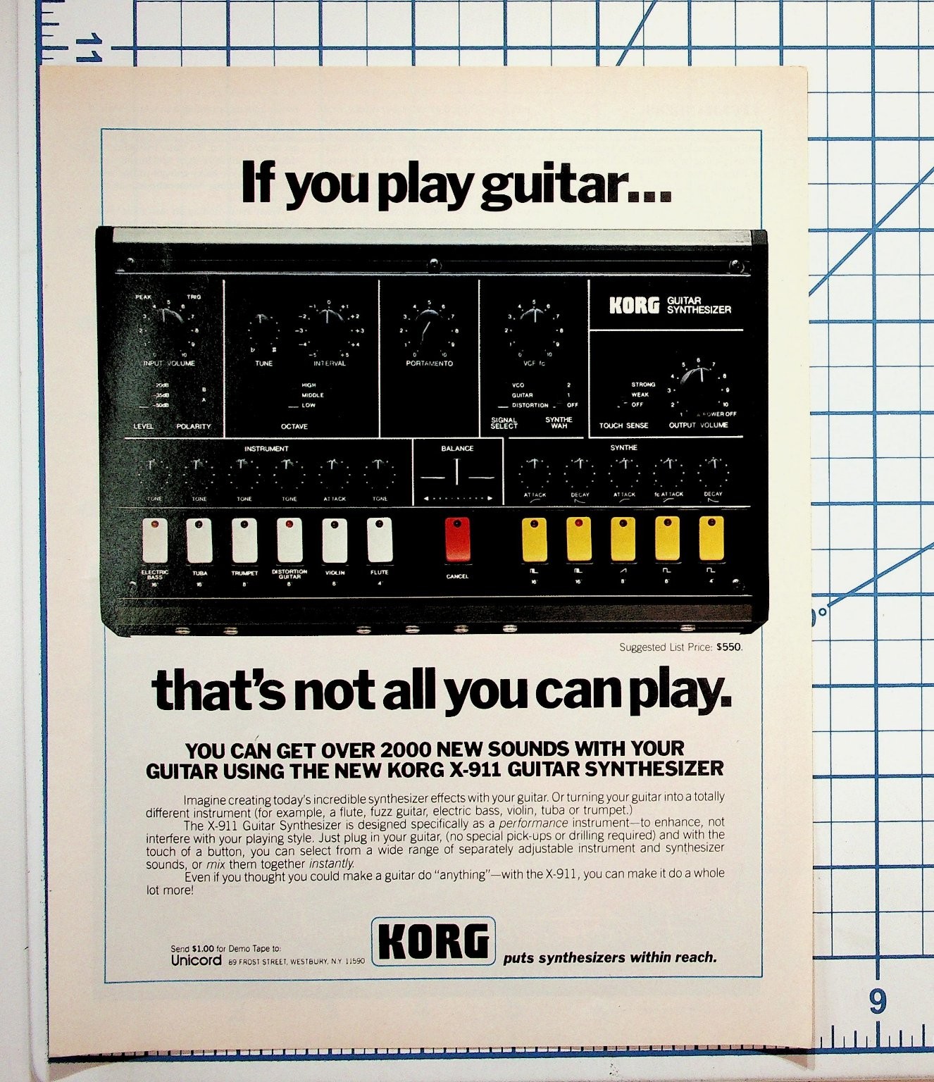 KORG X-911 Guitar Synthesizer Vintage Magazine Ad Unicord Westbury NY Ephemera