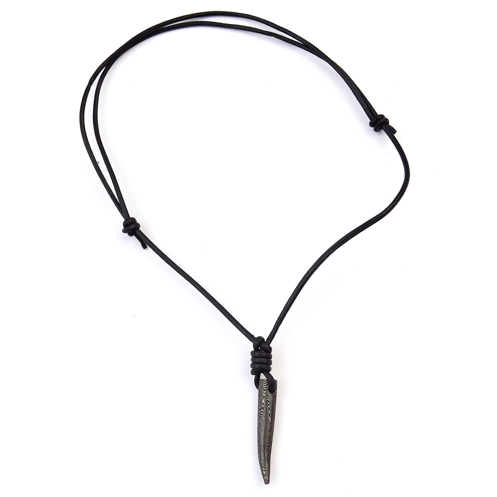 Hidden Power Damascus Steel Pendant Necklace with Adjustable Leather Cord Hidden Power Damascus Steel Pendant Necklace with Adjustable Leather Cord