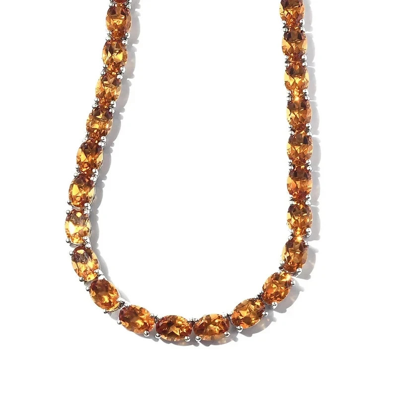 Oval 6x4mm Oval Citrine Tennis Necklace 14K White Gold Over 16
