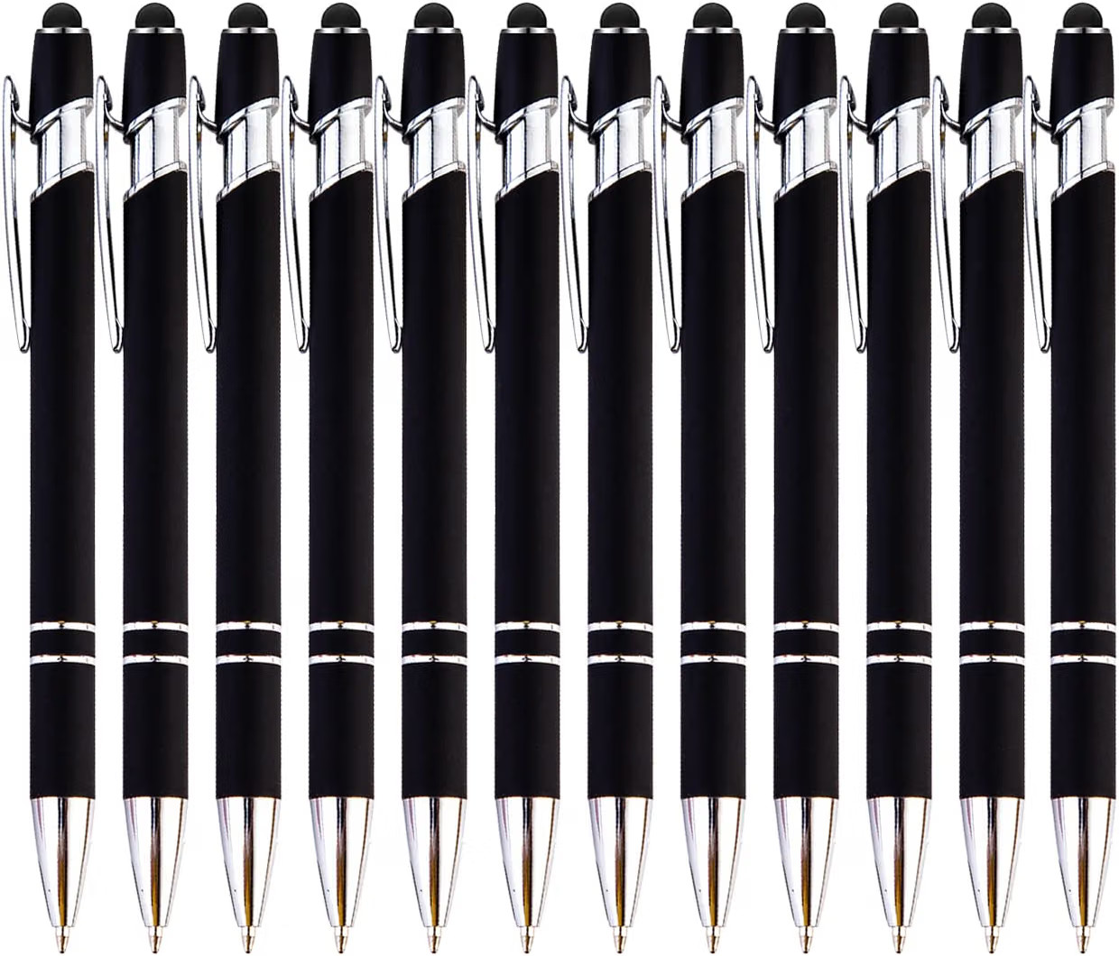 12 Pieces Black Ballpoint Pen with Stylus Tip, 2 in 1 Stylus Pen, Premium Metal