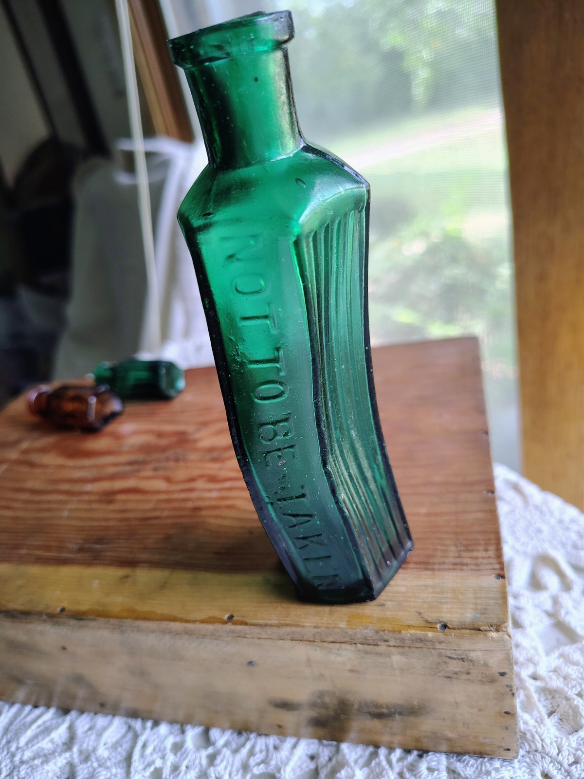vintage poison DEFORMED bottle teal green not to be taken 