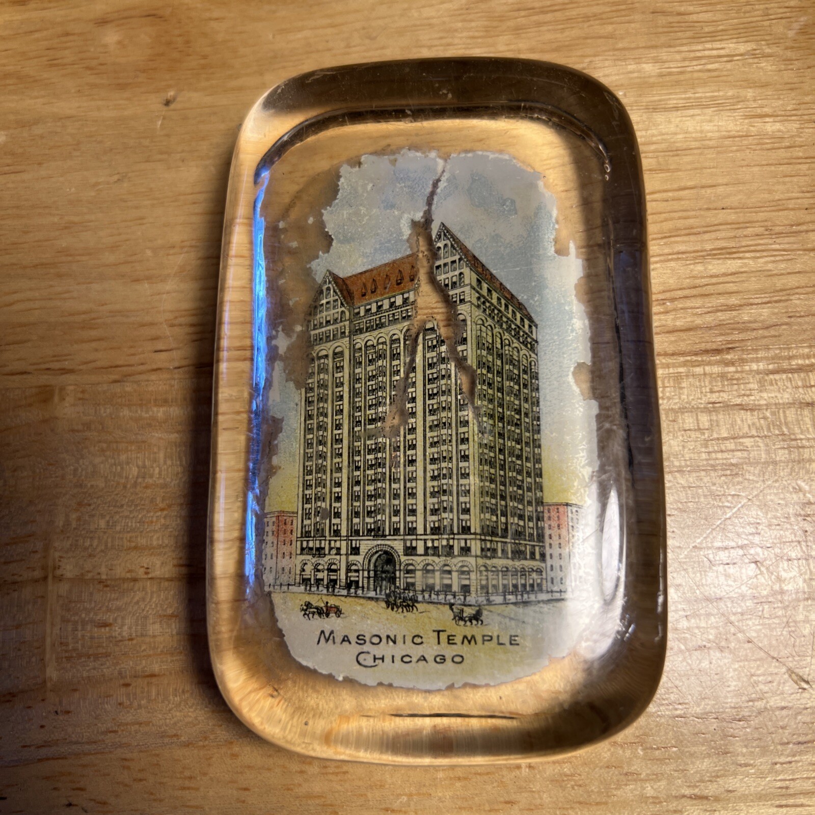 Antique Glass Paperweight Masonic Temple Chicago Illinois Glass Building