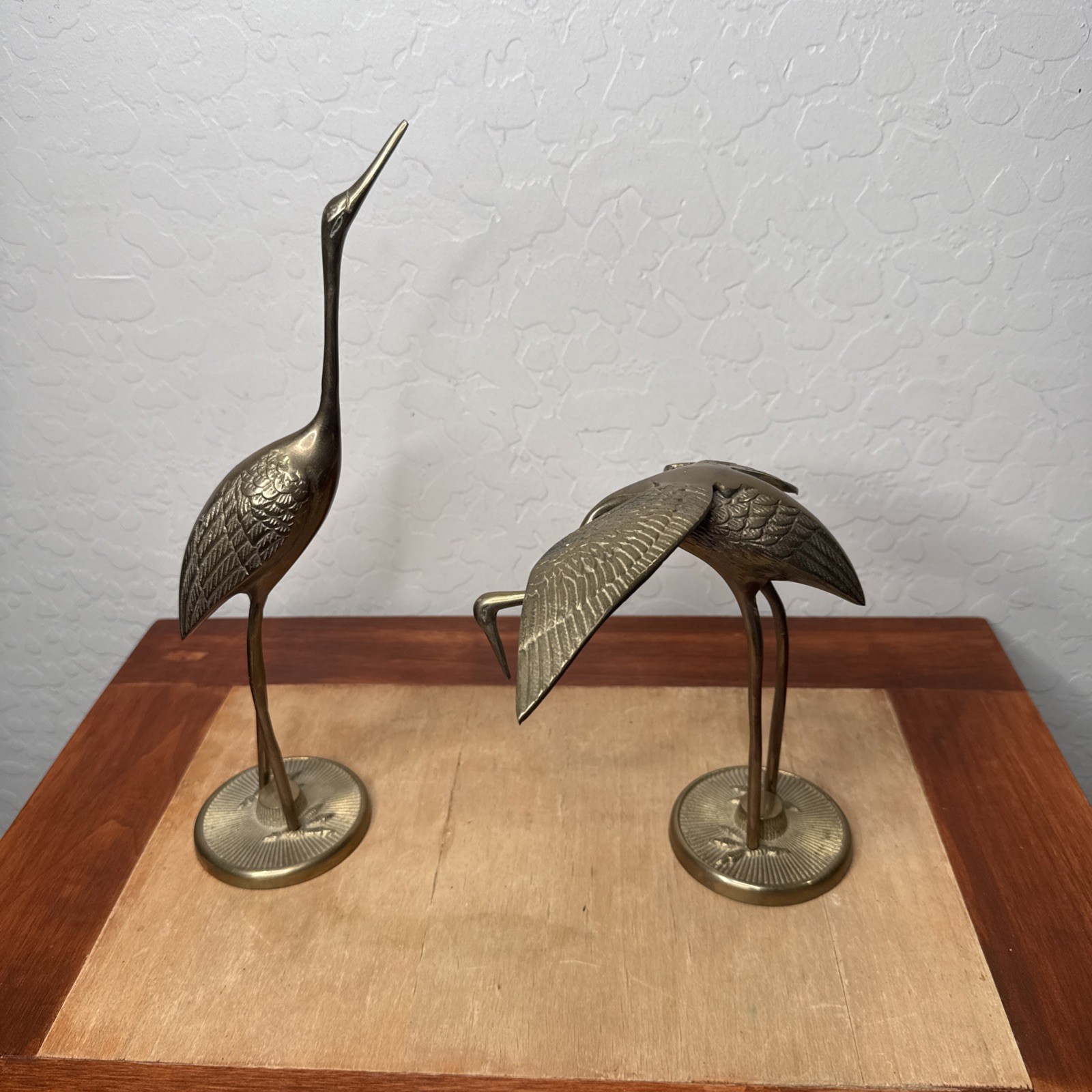 Vintage Brass Crane Heron Bird Figurines Pair MCM Hollywood Regency...1960’s