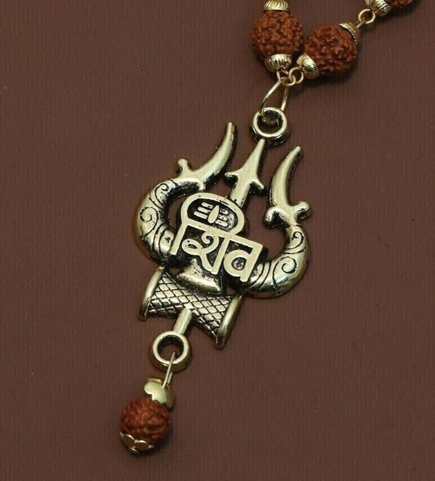 Om Trishul Trident Protection Pendant Locket, Stainless Steel, Brass Plated