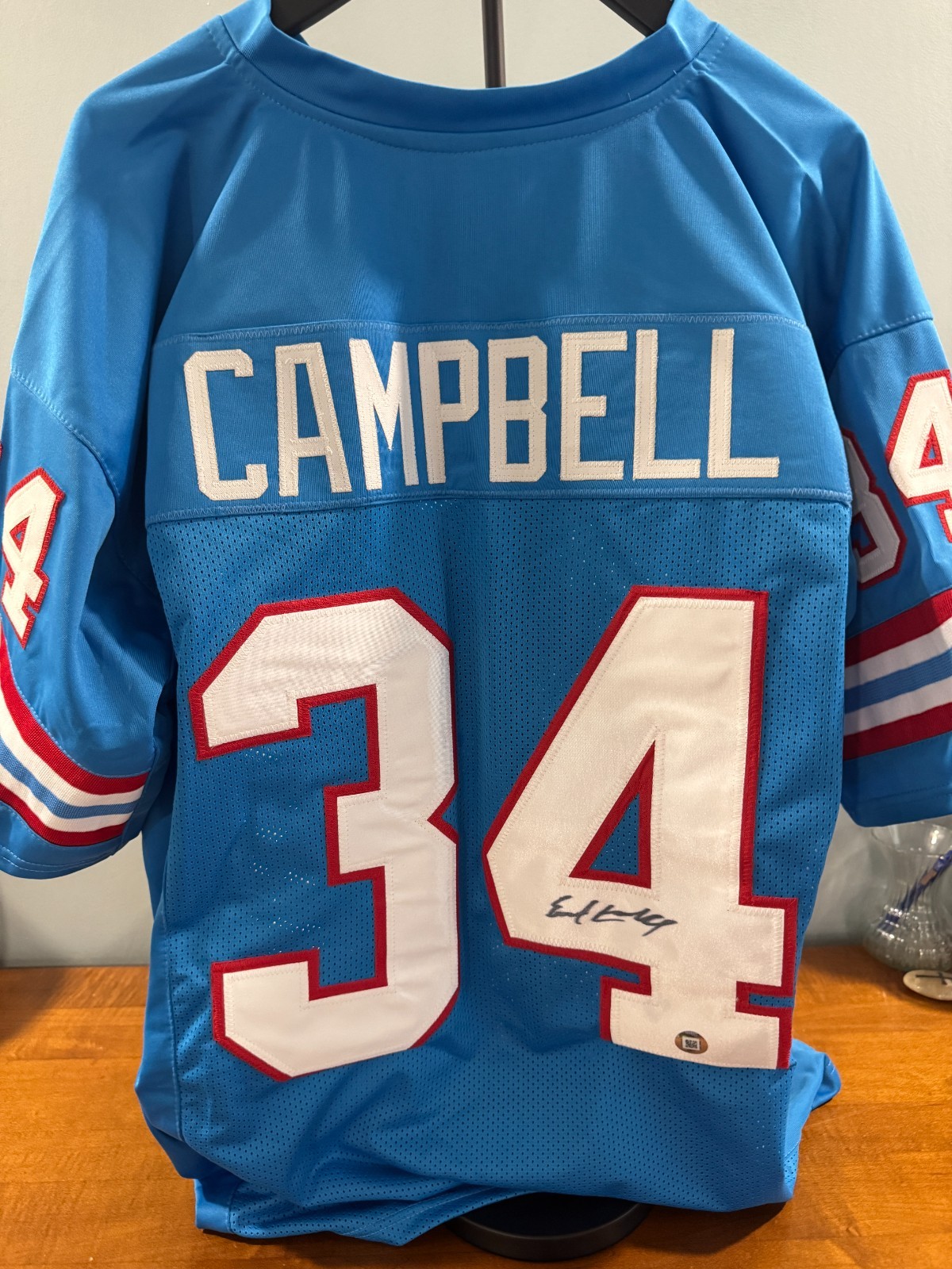 Earl Campbell Signed Houston Oilers Blue Throwback Jersey HOF Beckett BAS COA